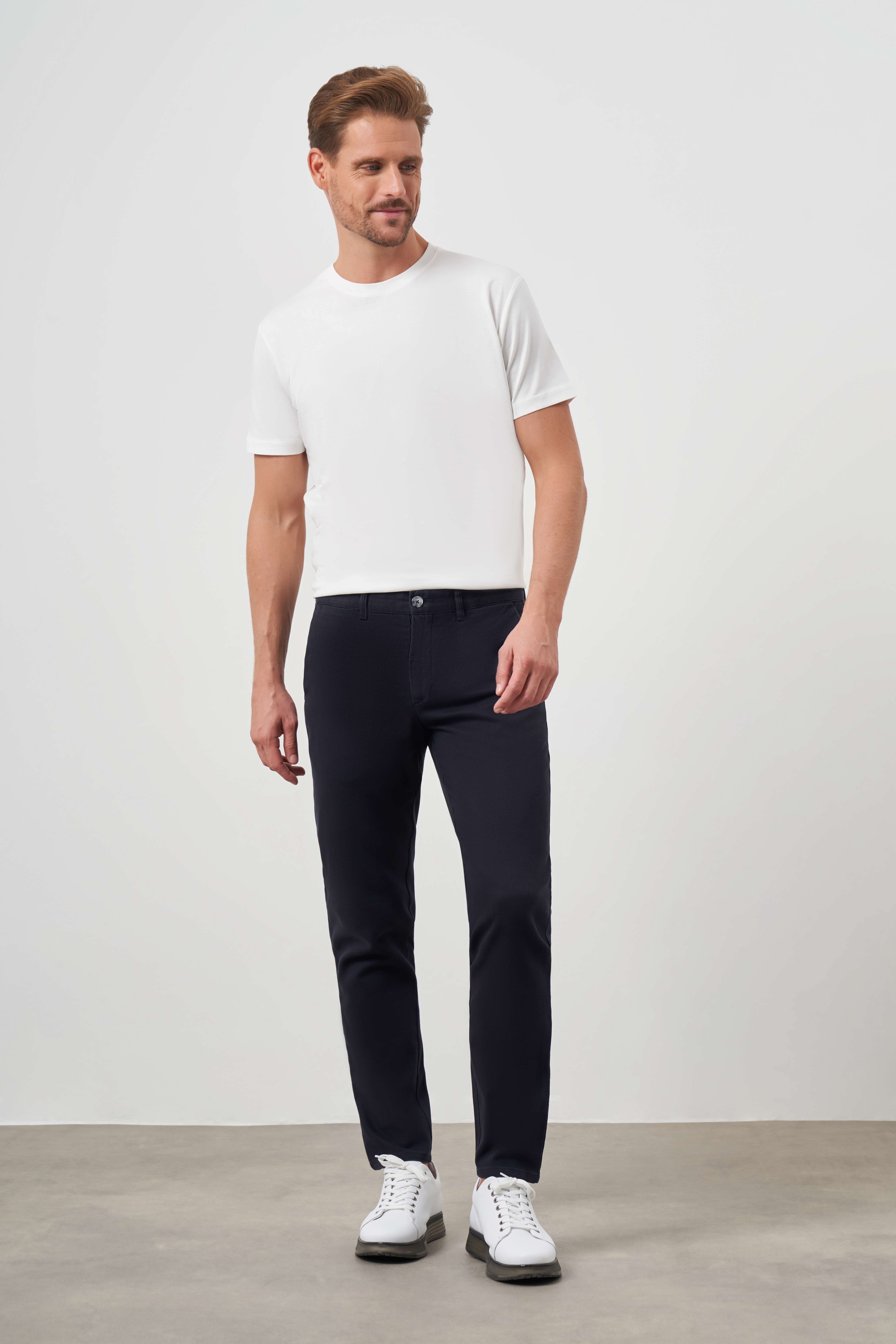 Morven Erkek Lacivert Pamuk Yan Cep Slim Fit Chino Pantolon