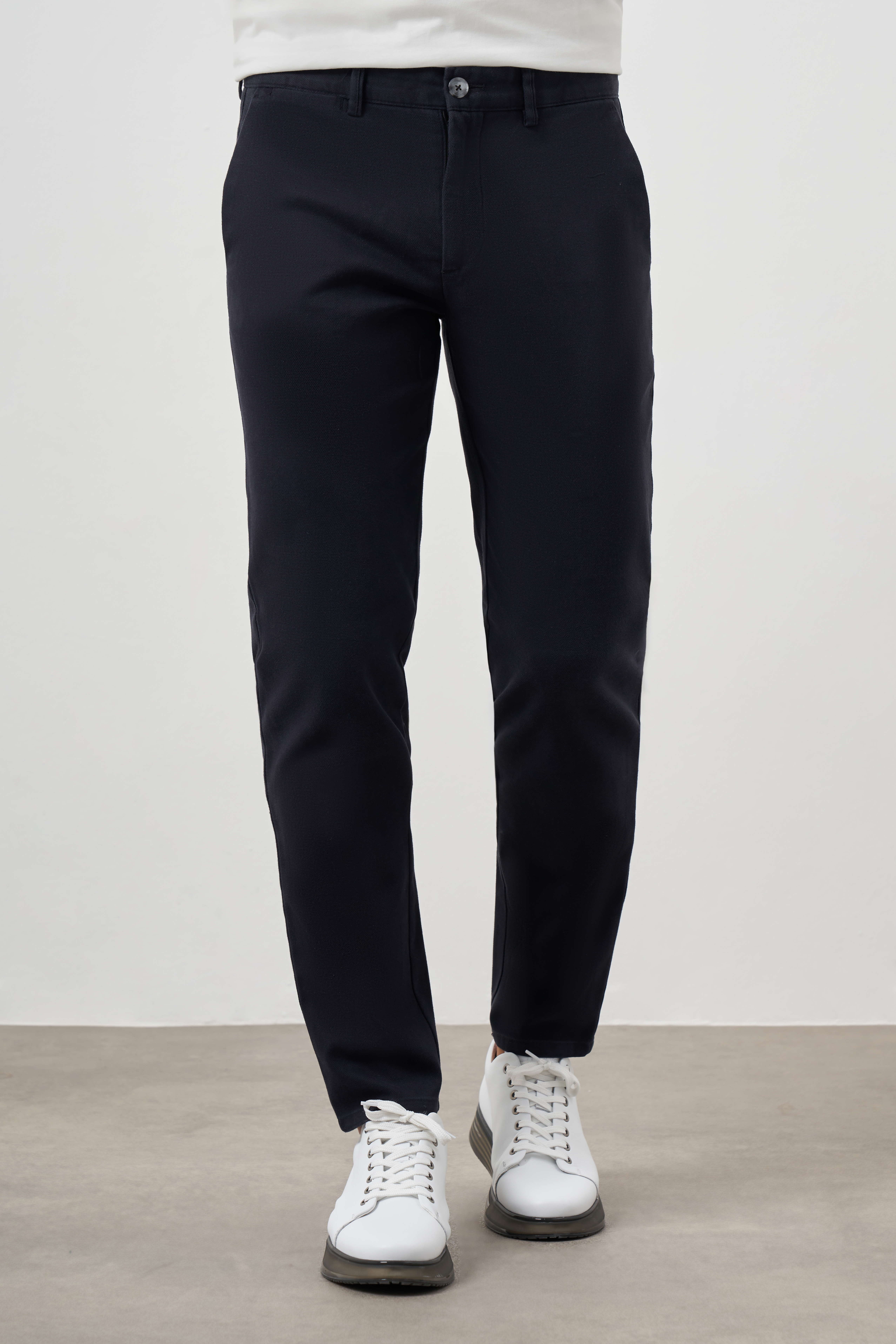 Morven Erkek Lacivert Pamuk Yan Cep Slim Fit Chino Pantolon