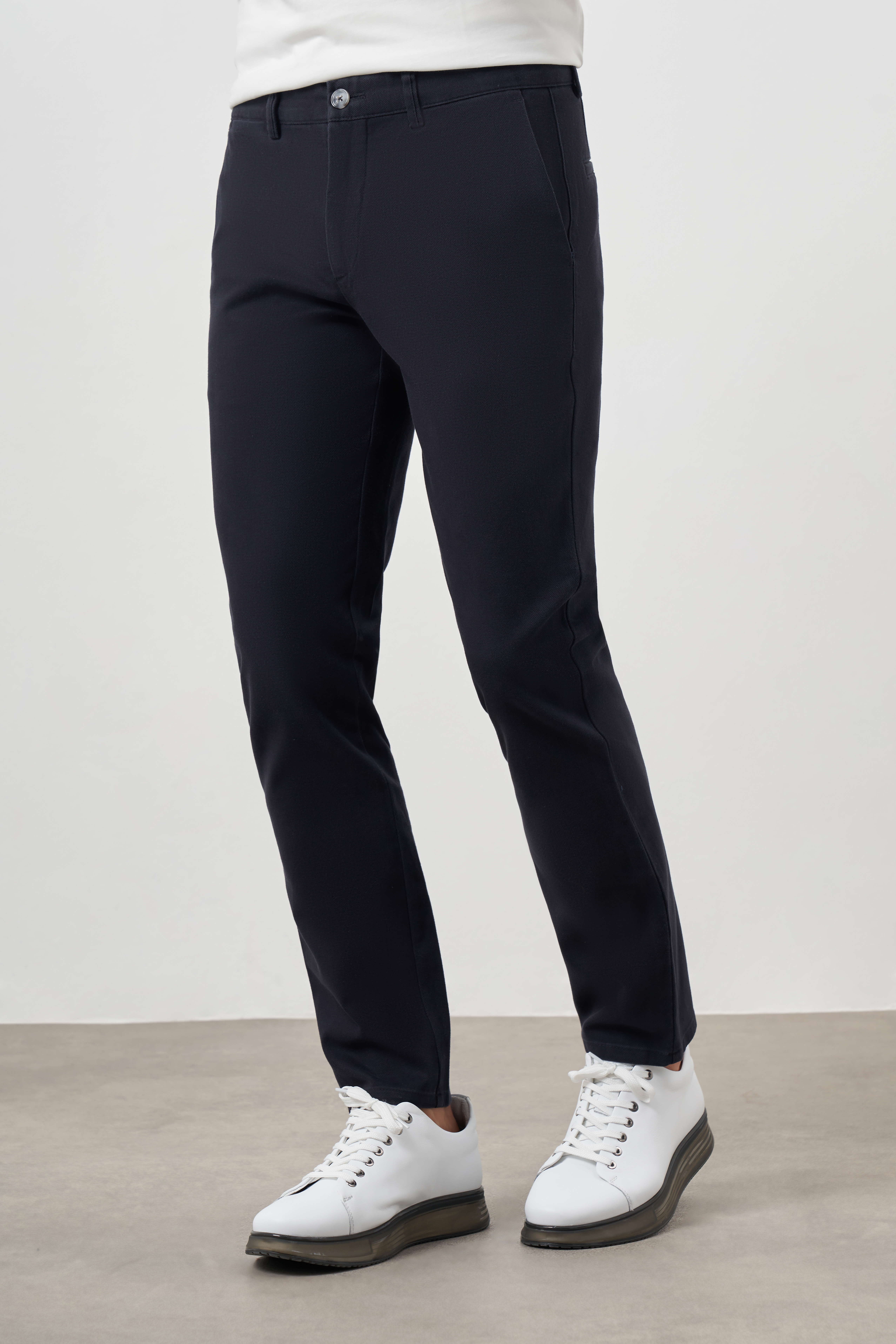 Morven Erkek Lacivert Pamuk Yan Cep Slim Fit Chino Pantolon