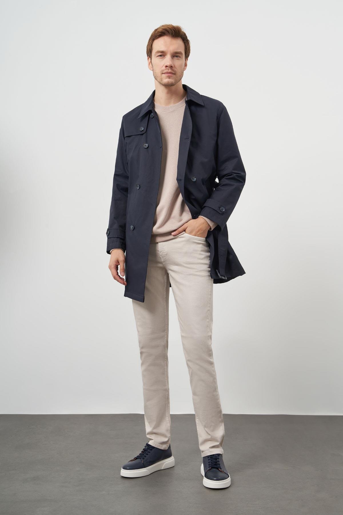 Morven Erkek Lacivert Poliamit Kemerli Trençkot