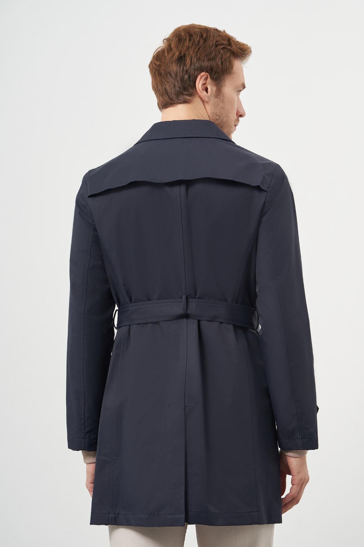 Morven Erkek Lacivert Poliamit Kemerli Trençkot