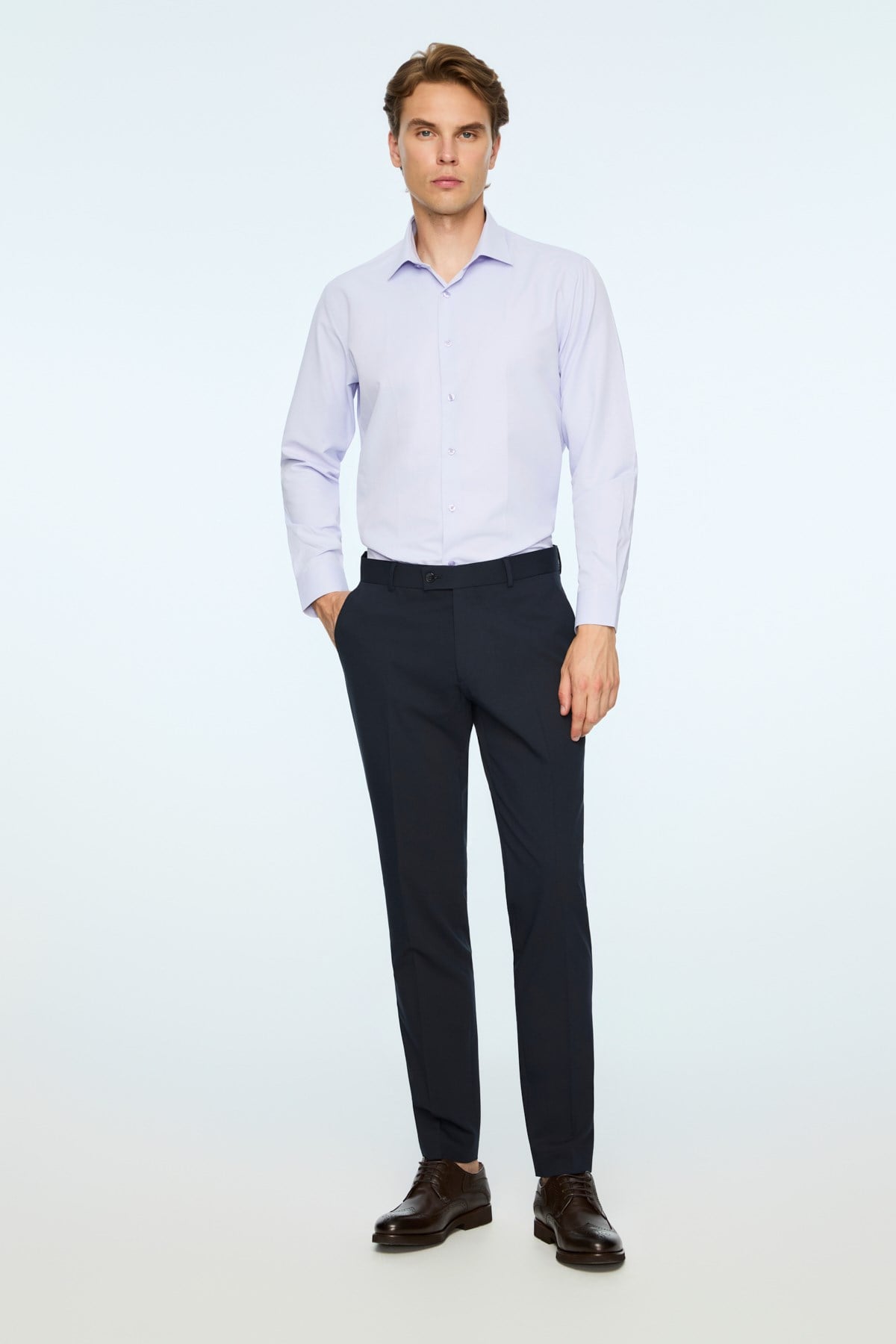 Morven Erkek Lacivert Poliviskon Basic Düz Slim Fit Pantolon
