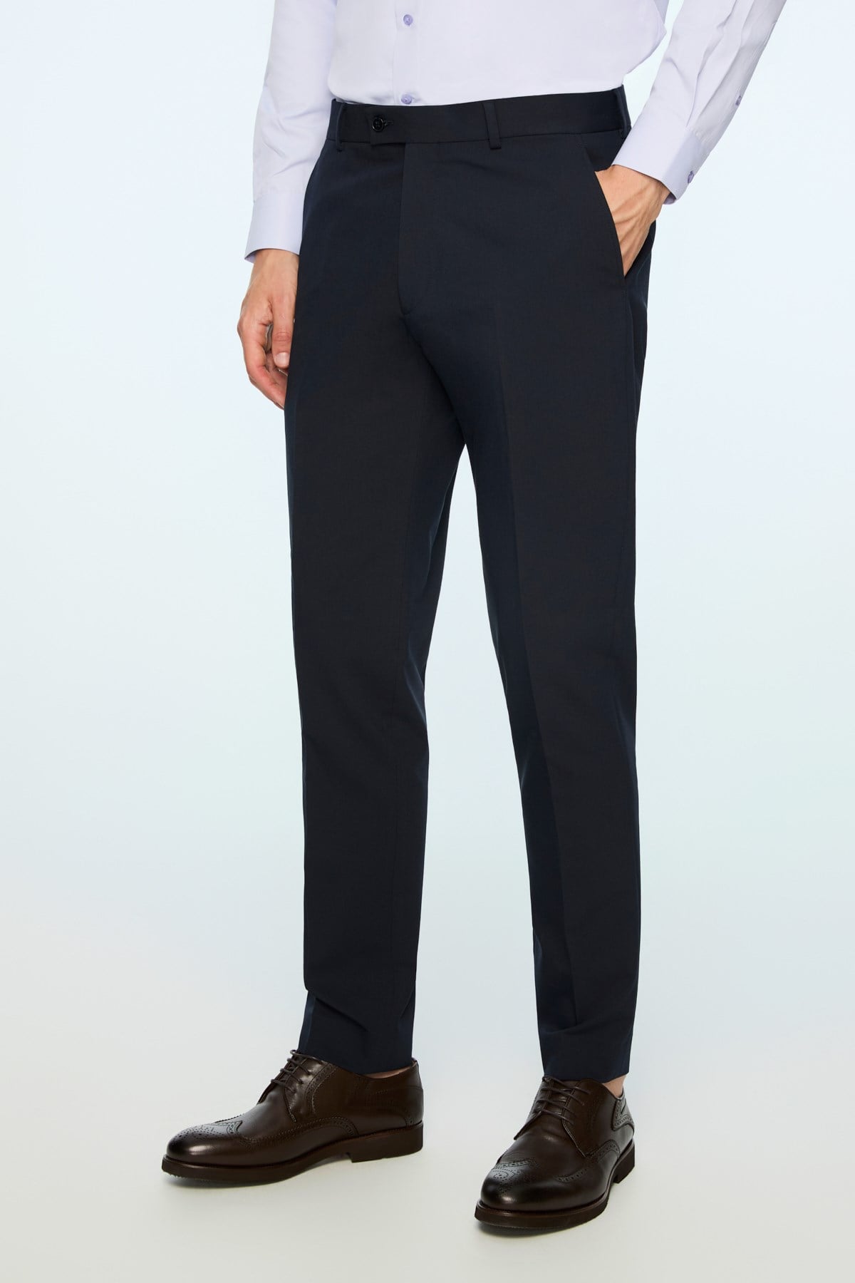 Morven Erkek Lacivert Poliviskon Basic Düz Slim Fit Pantolon