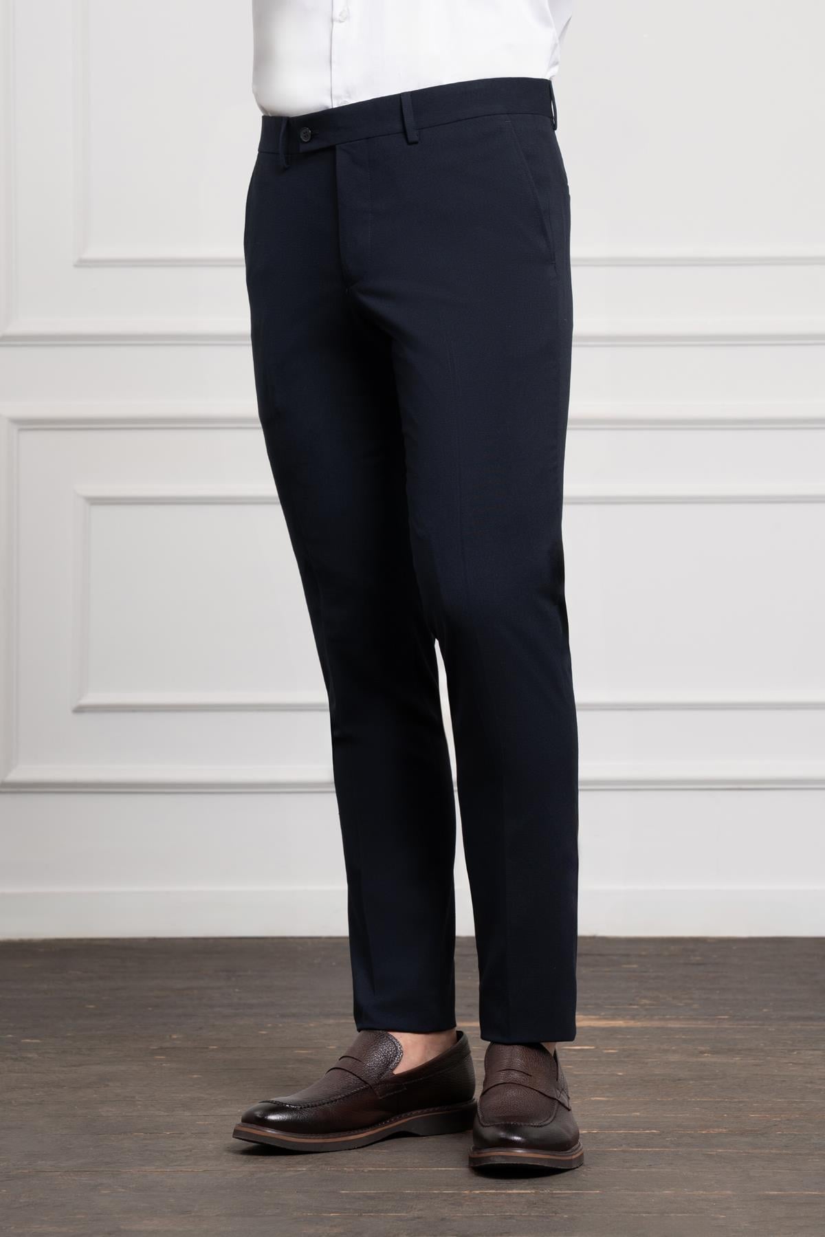 Morven Erkek Lacivert Poliviskon Basic Slim Fit Dar Kesim Classic Pantolon