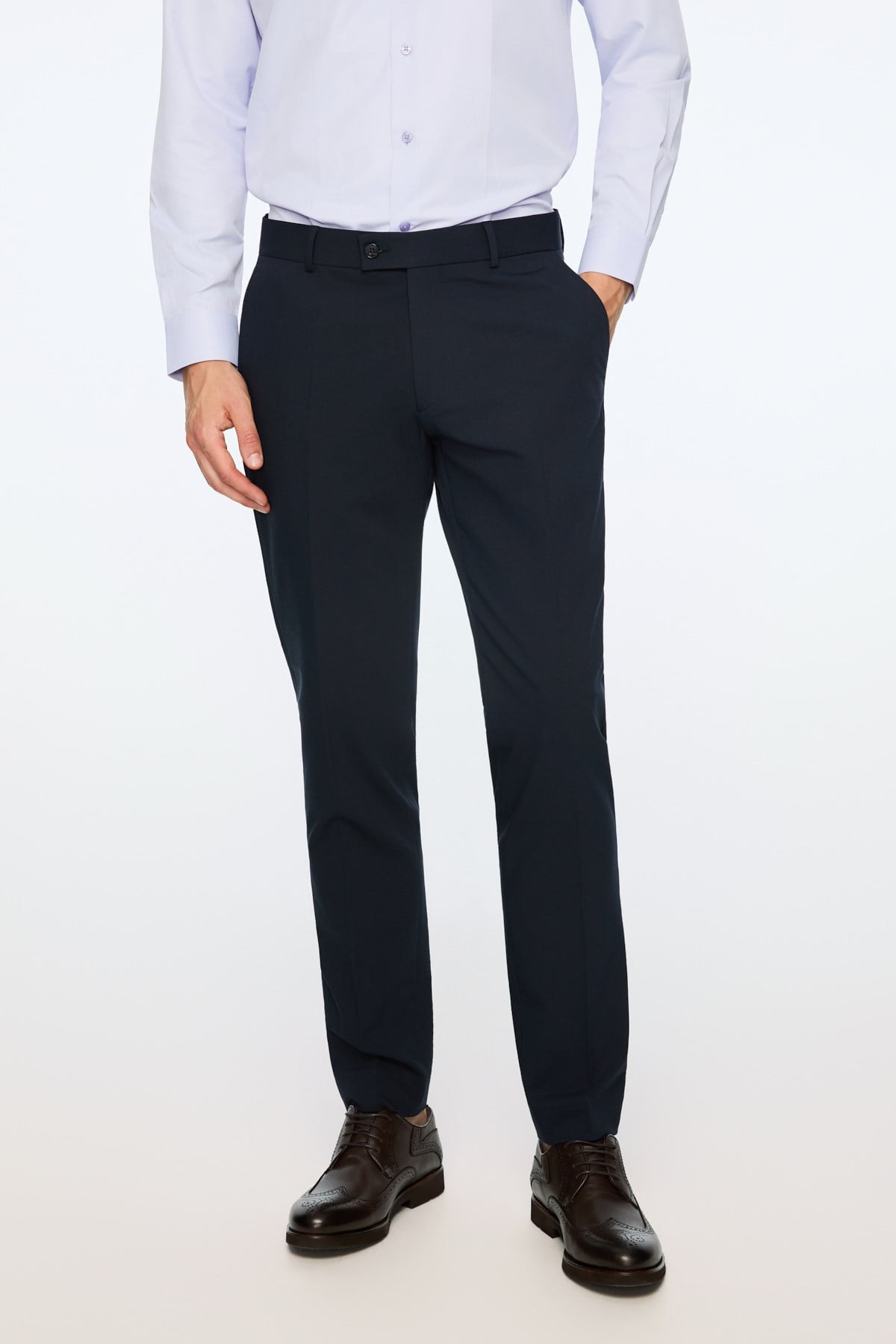 Morven Erkek Lacivert Poliviskon Basic Düz Slim Fit Pantolon
