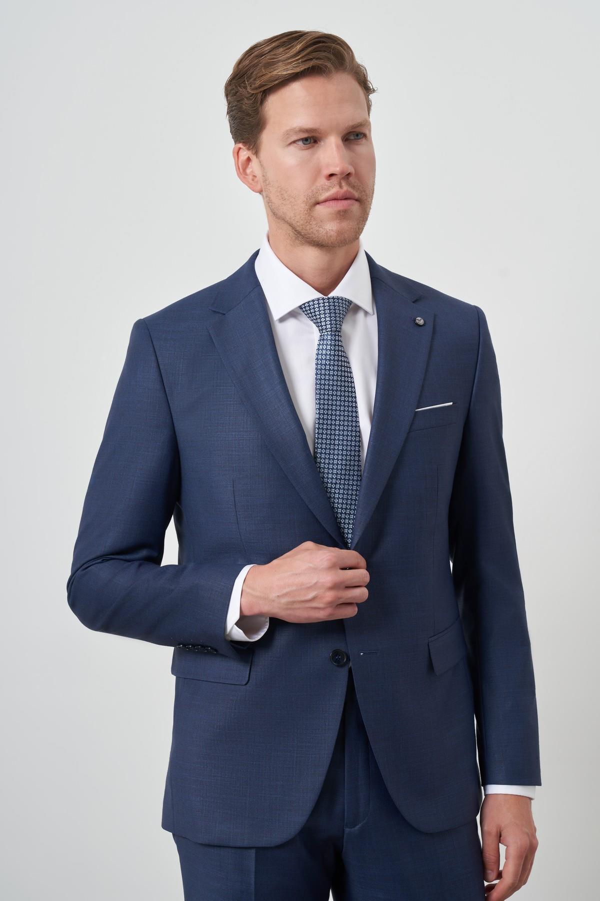 Morven Erkek Lacivert Poliviskon Slim Fit Mono Yaka Takım Elbise