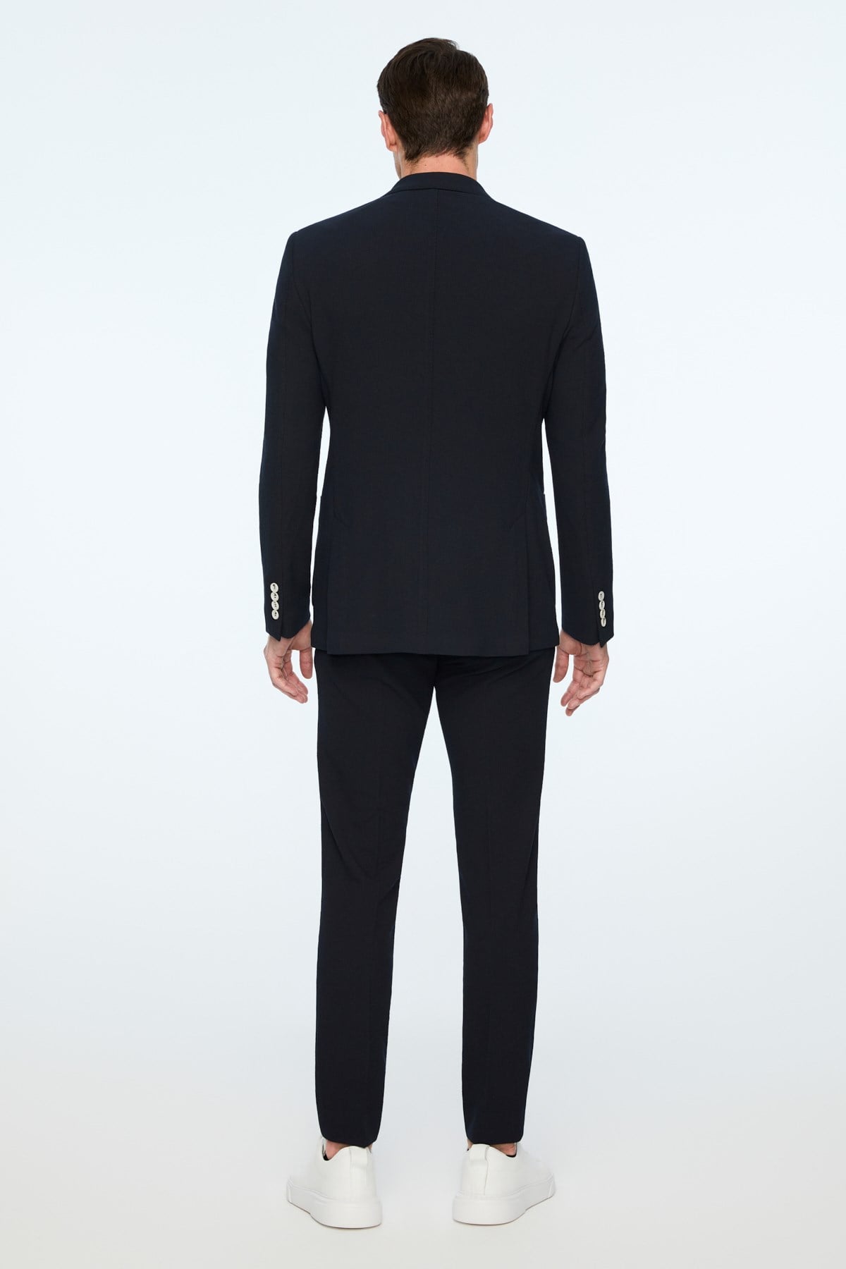 Morven Erkek Lacivert Poliviskon Trend Desenli Slim Fit Sivri Yaka Kruvaze Takım Elbise