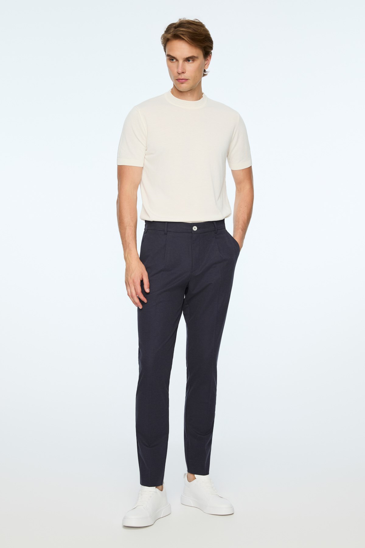 Morven Erkek Lacivert Poliviskon Trend Düz Slim Fit Pantolon