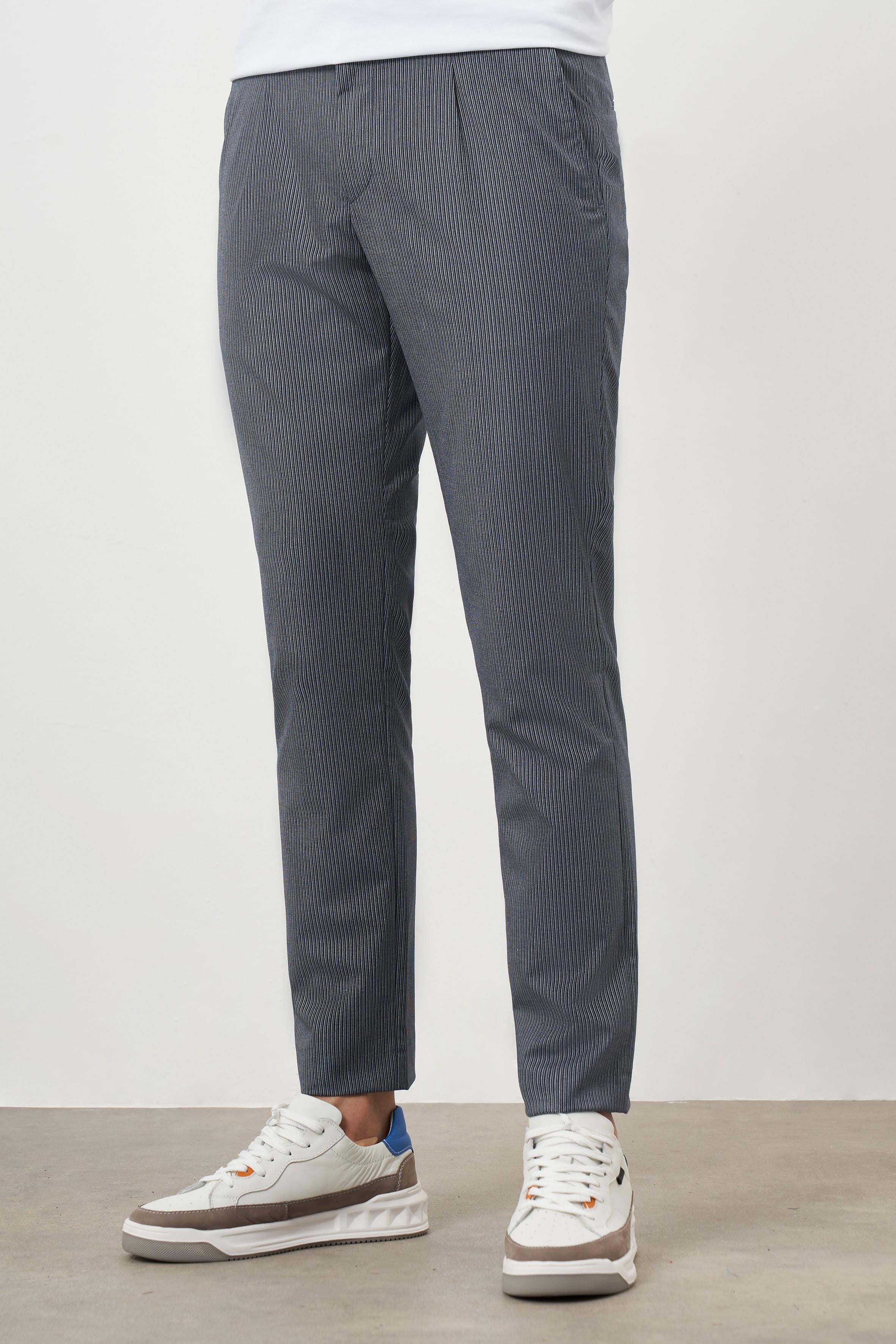 Morven Erkek Lacivert Poliviskon Trend Pileli Slim Fit Spor Pantolon