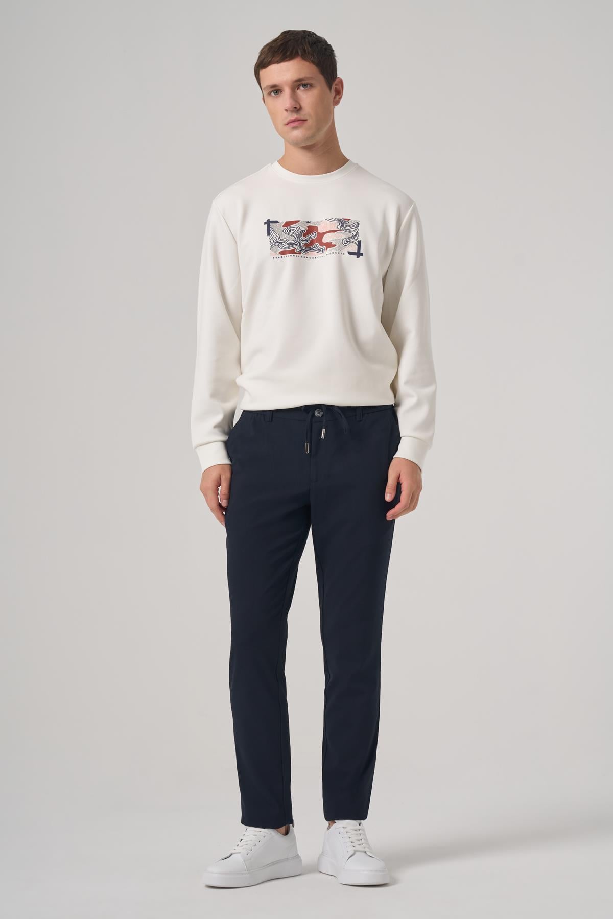 Morven Erkek Lacivert Poliviskon Trend İpli Jogger Slim Fit Spor Pantolon