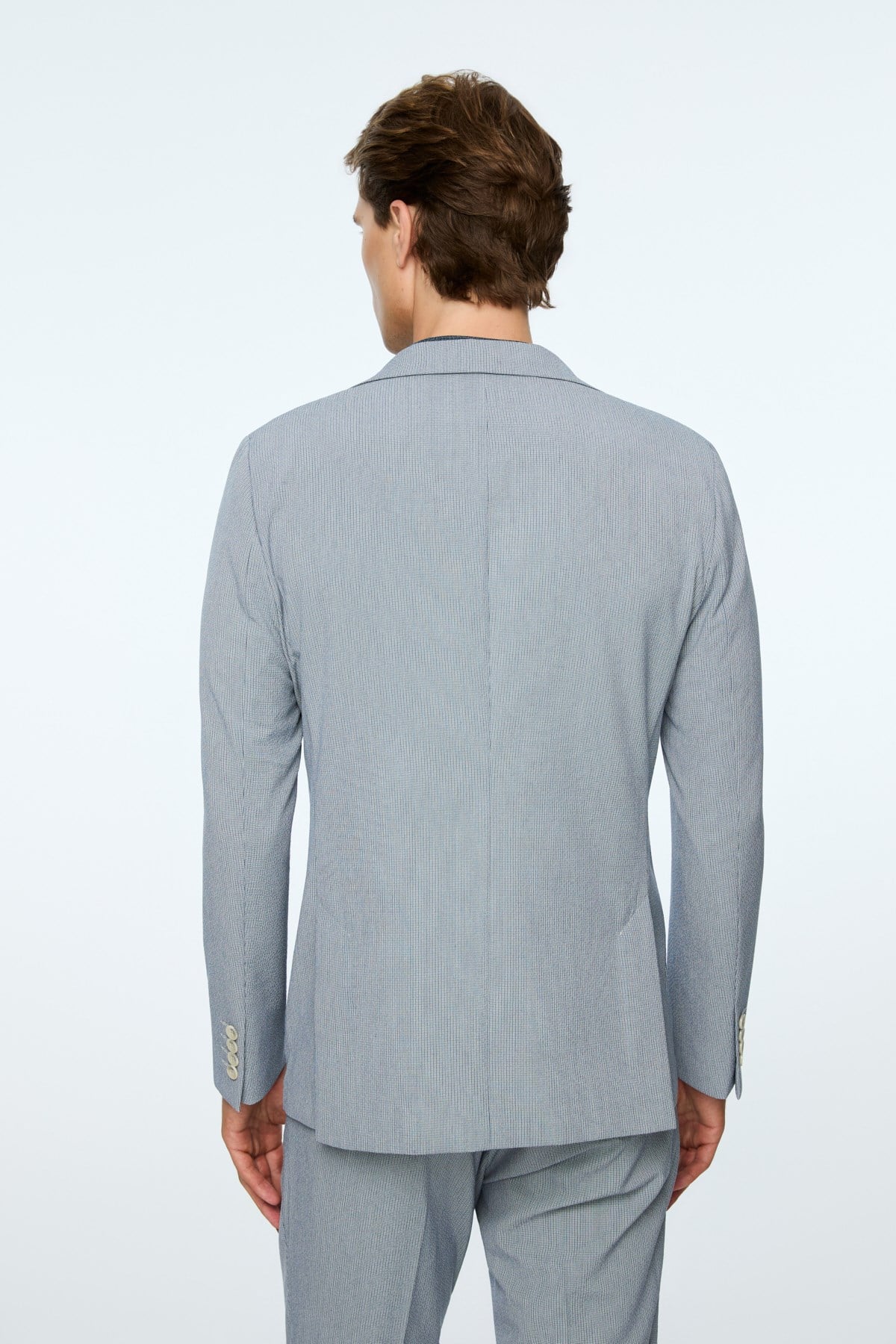 Morven Erkek Lacivert Poliviskon Trend Desenli Slim Fit Mono Yaka Ceket