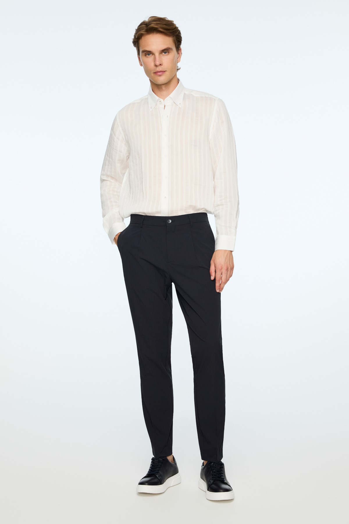 Morven Erkek Lacivert Polyamid Trend Desenli Slim Fit Pantolon