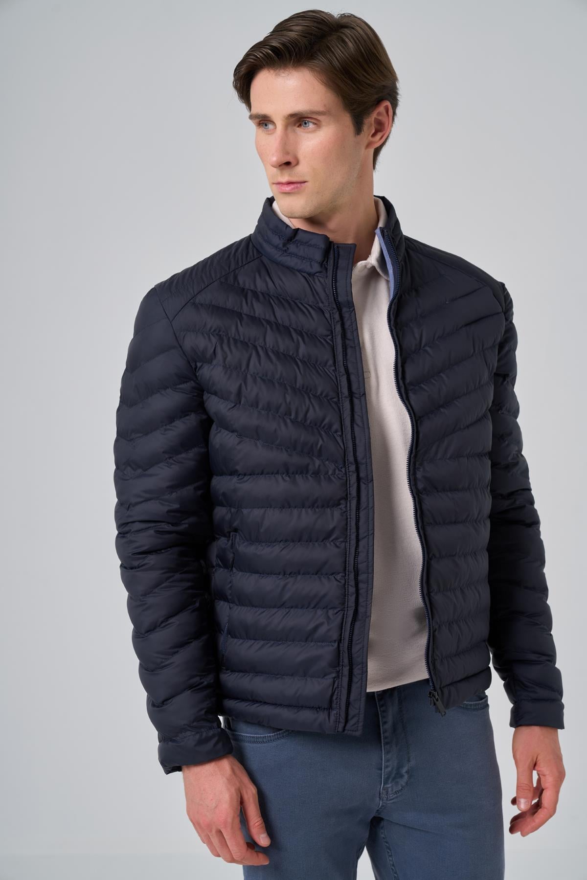 Morven Erkek Lacivert Polyester Kısa Kapitone Mont