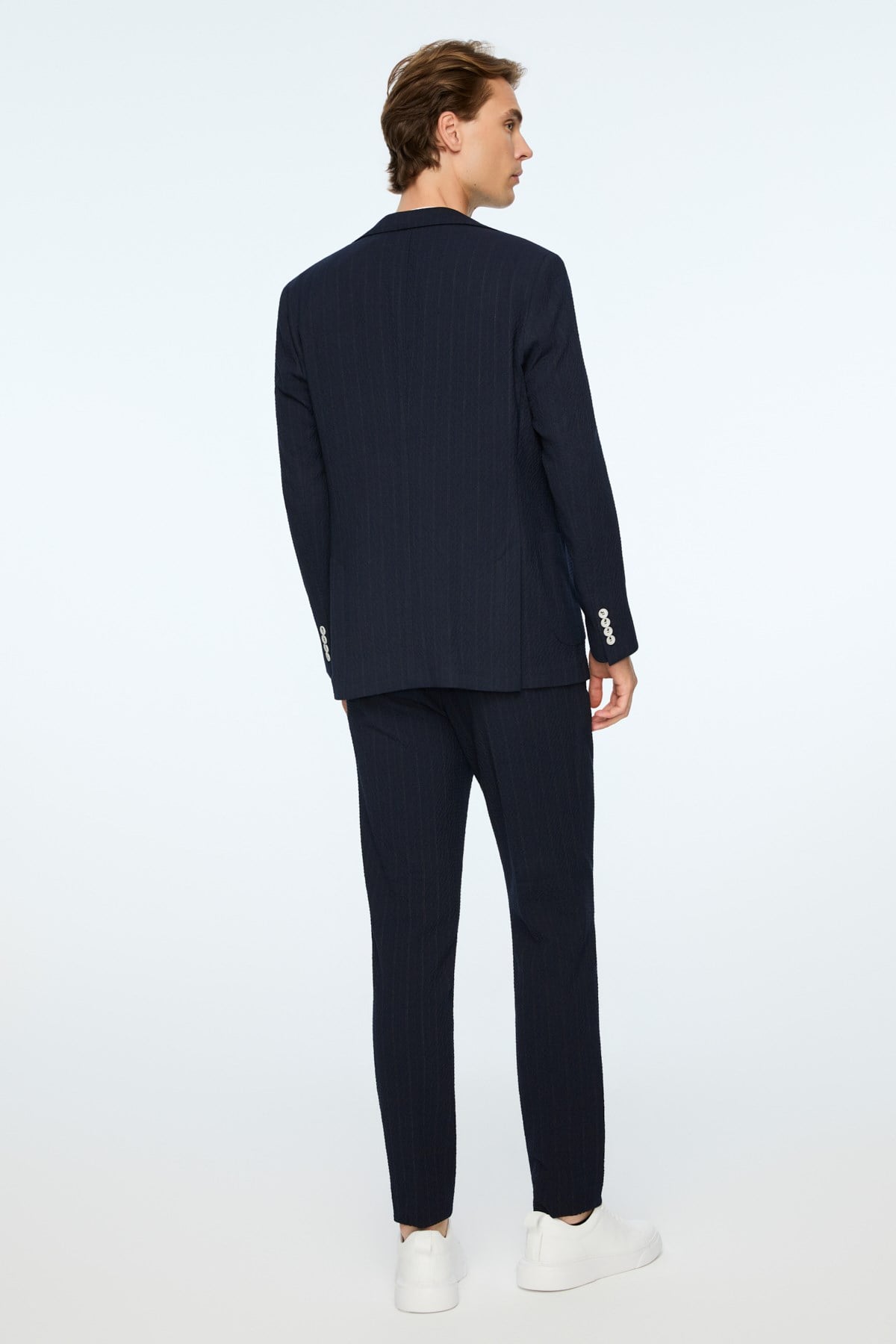 Morven Erkek Lacivert Polyester Trend Gofre Slim Fit Mono Yaka Takım Elbise