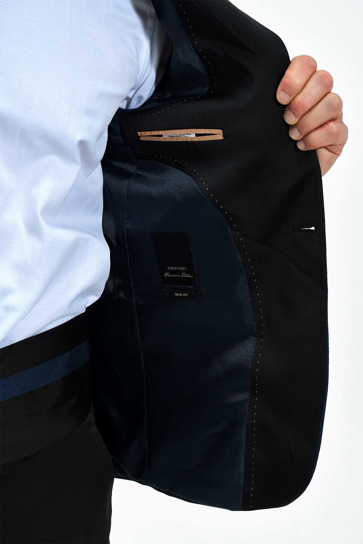 Morven Erkek Lacivert Portofino Slimfit Jakarlı Smokin