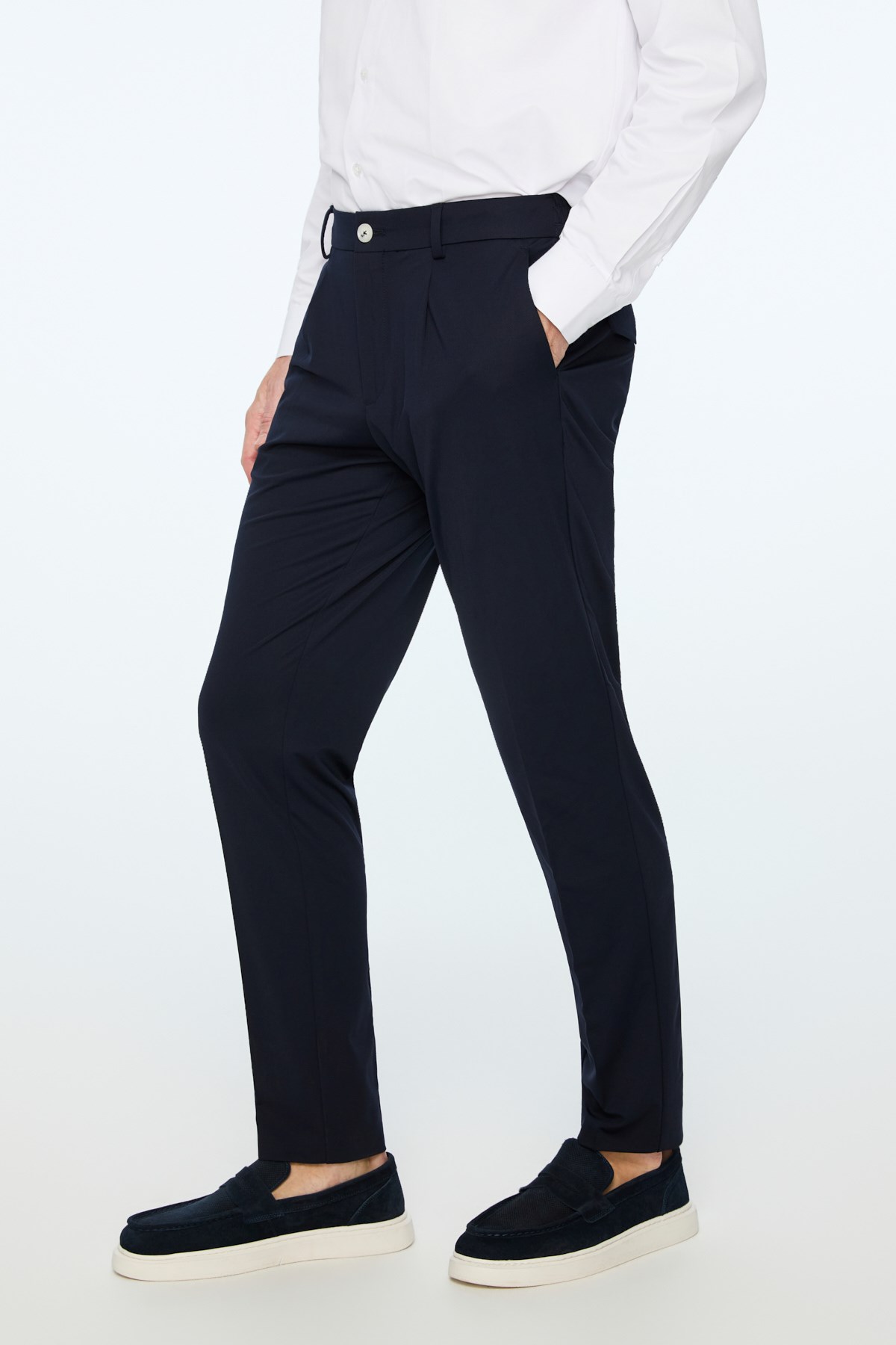 Morven Erkek Lacivert Rayon Trend Düz Slim Fit Pantolon