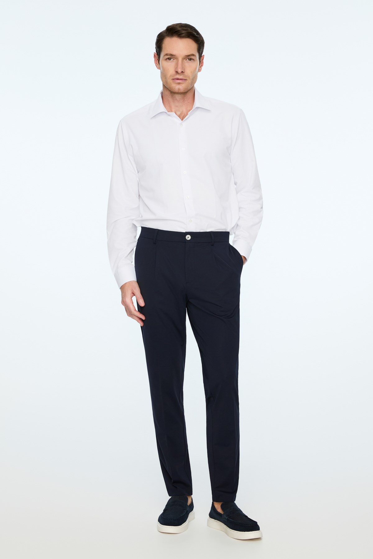 Morven Erkek Lacivert Rayon Trend Düz Slim Fit Pantolon