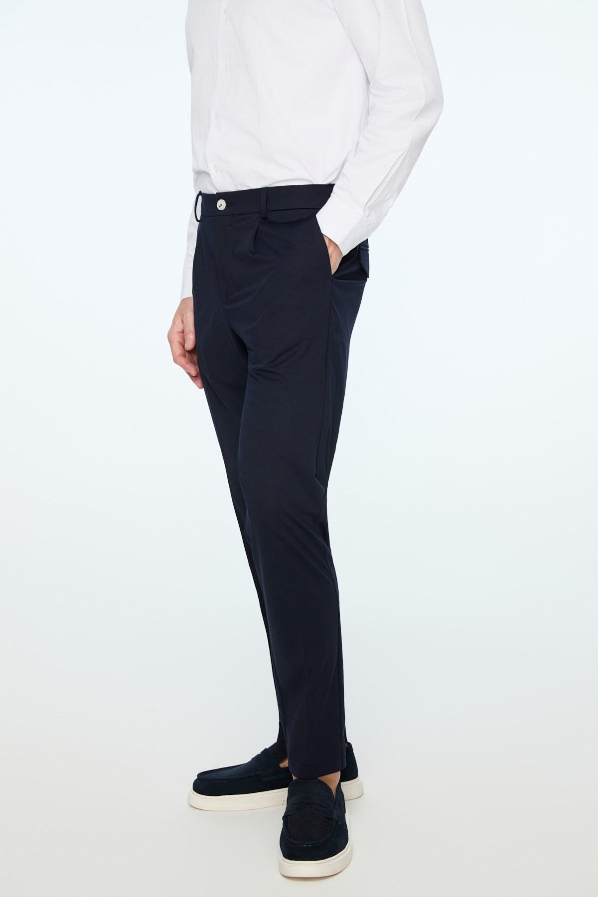Morven Erkek Lacivert Rayon Trend Düz Slim Fit Pantolon