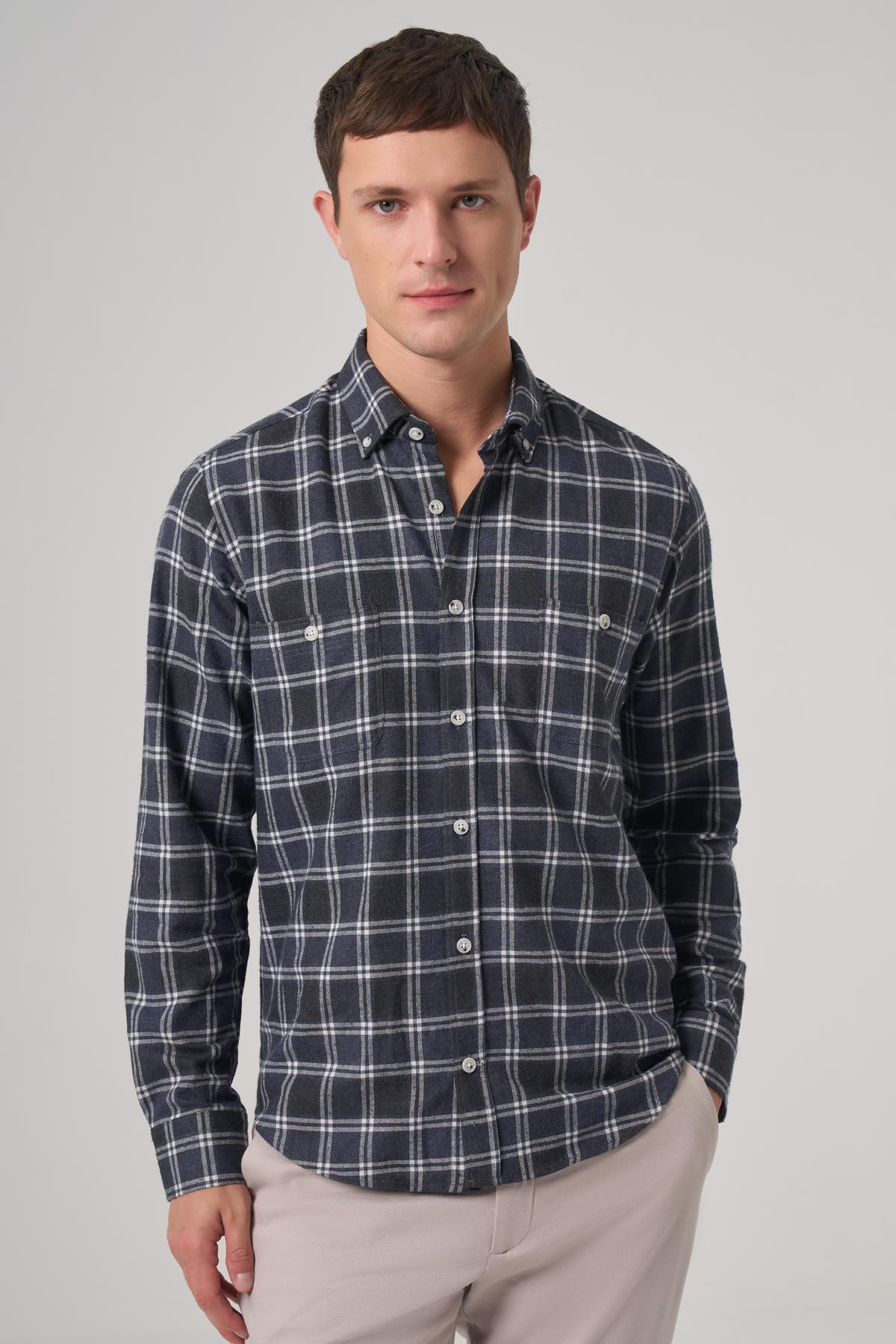 Morven Erkek Lacivert Regular Fit Oduncu Gömlek