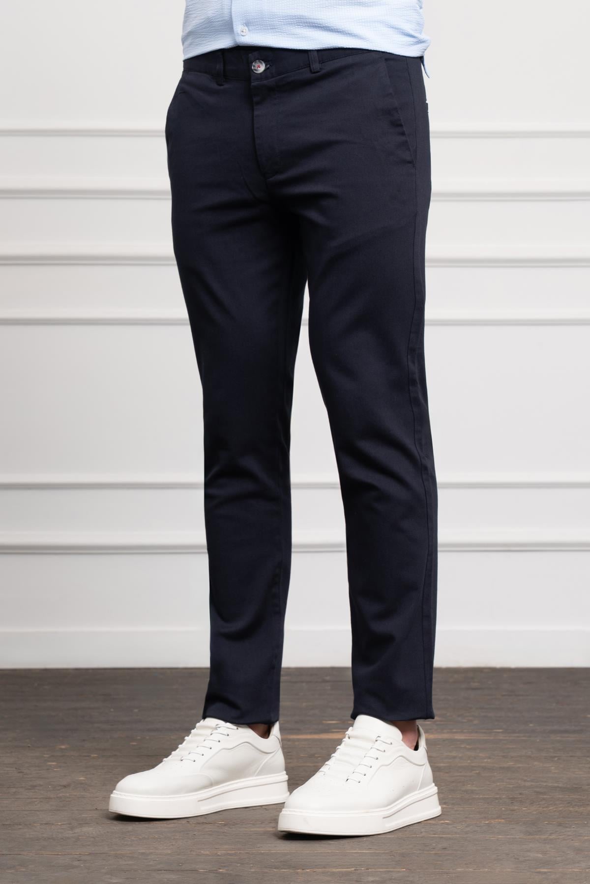 Morven Erkek Lacivert Slim Fit Dar Kesim Chino Pantolon