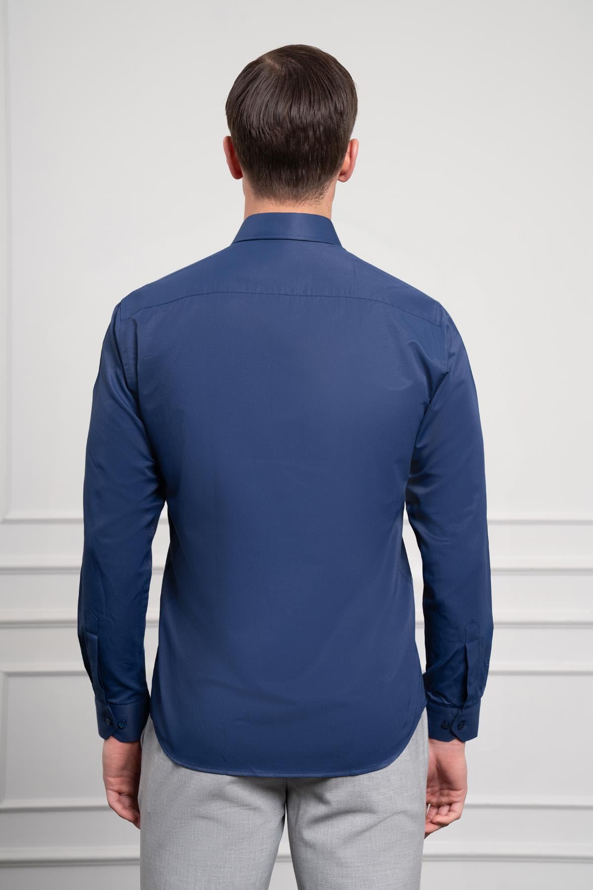 Morven Erkek Lacivert Slim Fit Dar Kesim Sert Spor Yaka Gömlek