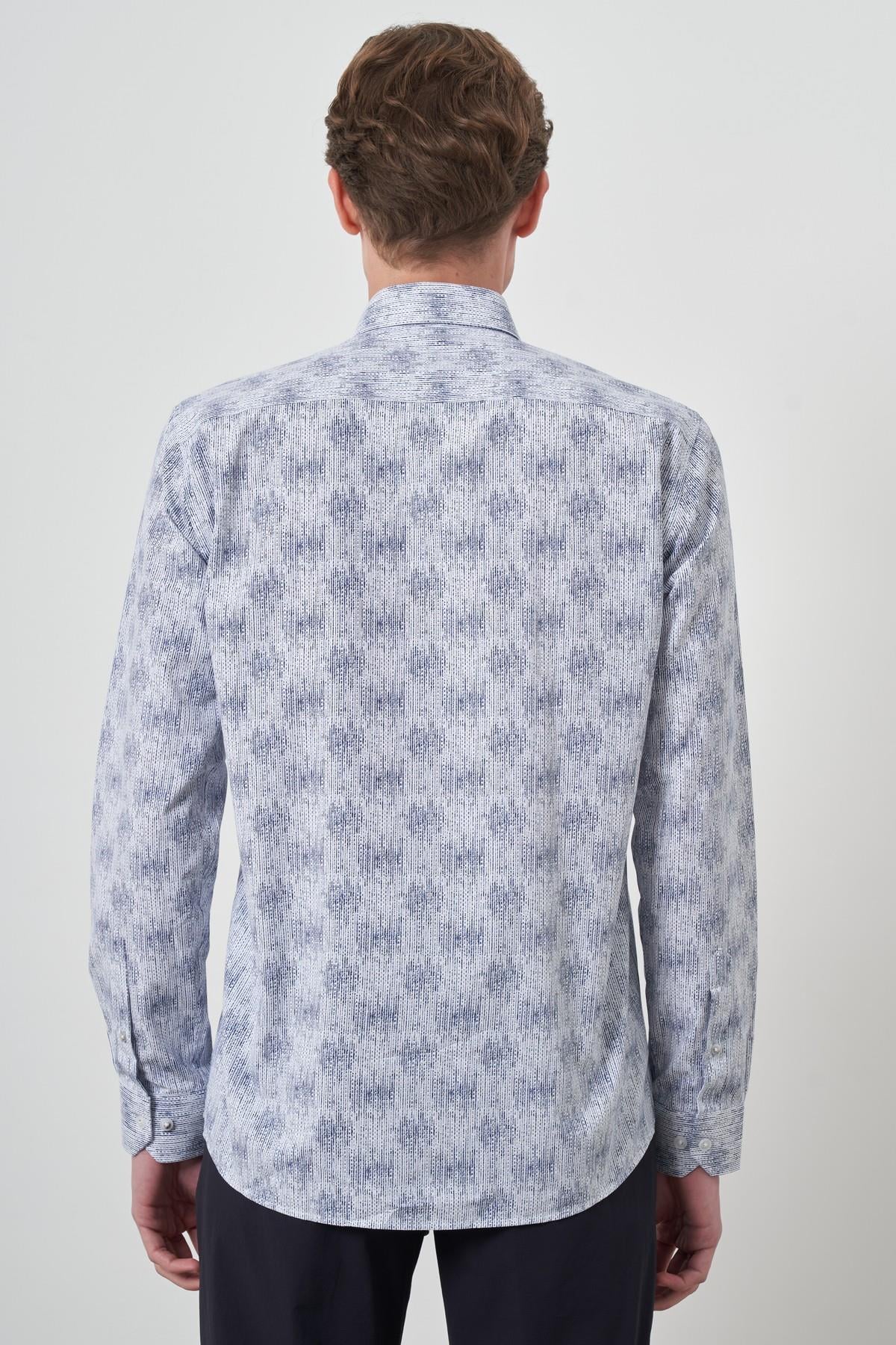 Morven Erkek Lacivert Slim Fit Düğmeli Yaka Gömlek