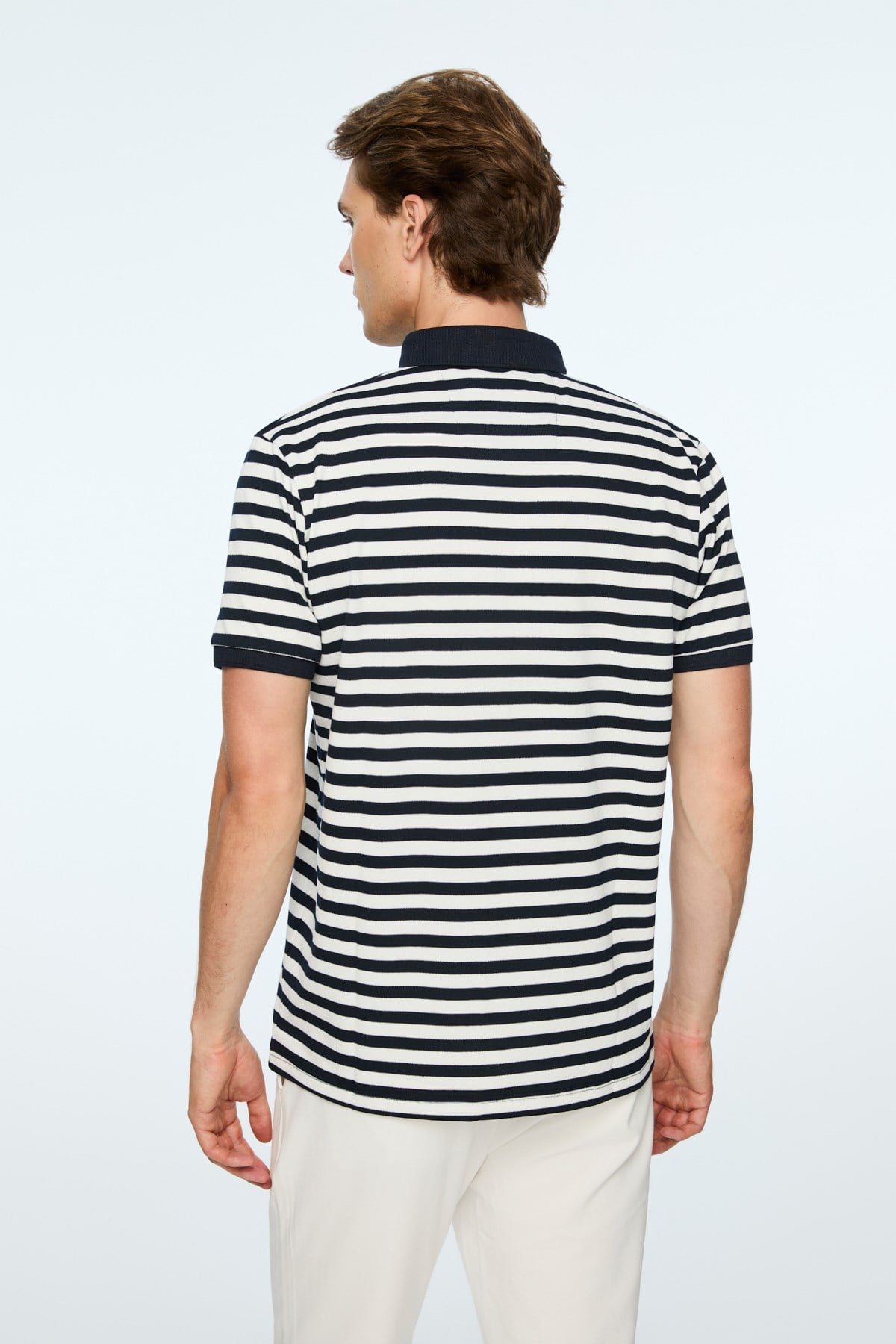 Morven Erkek Lacivert Trend Balık Sırtı Çizgili Polo Yaka Dinamik Fit Tshirt