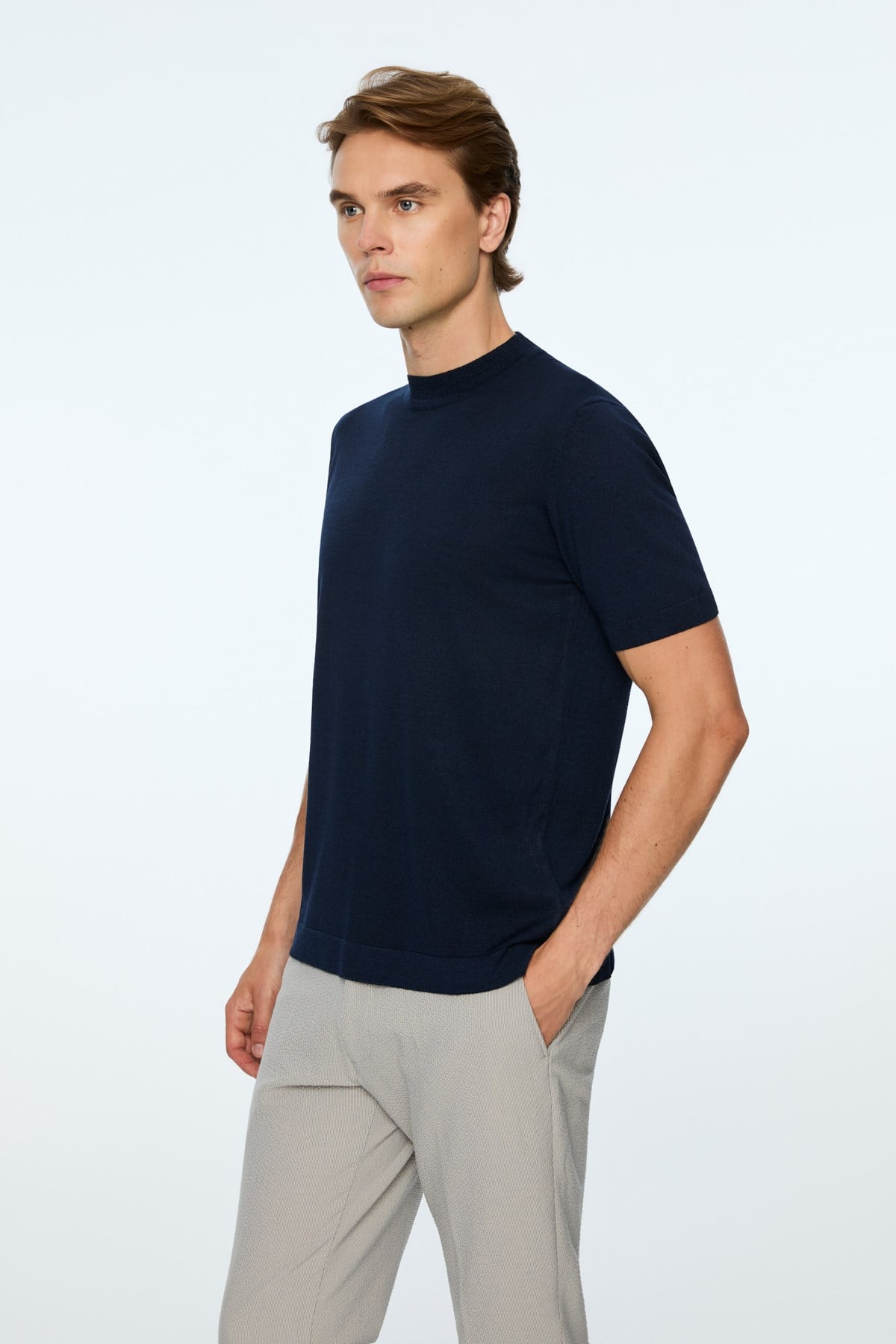 Morven Erkek Lacivert Trend Bisiklet Yaka Rayon Triko T-Shirt