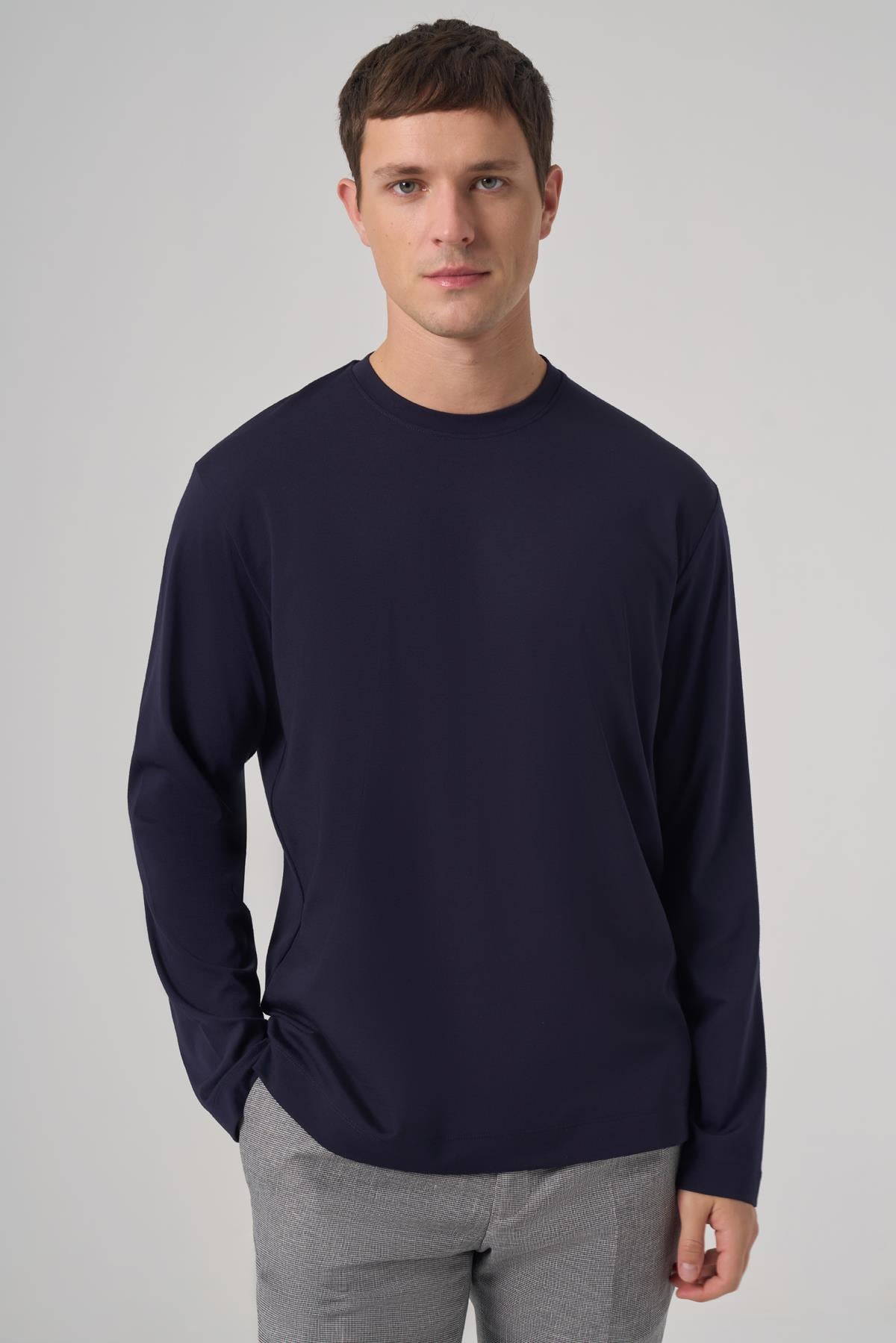 Morven Erkek Lacivert Trend Bisiklet Yaka Rayon Sweatshirt