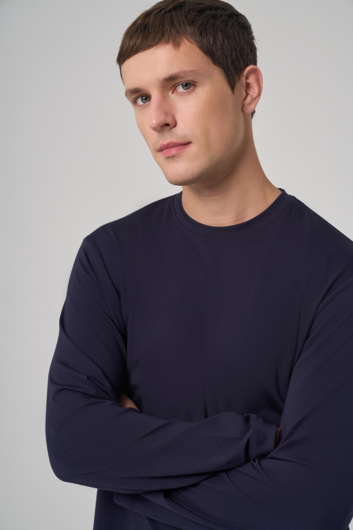 Morven Erkek Lacivert Trend Bisiklet Yaka Rayon Sweatshirt