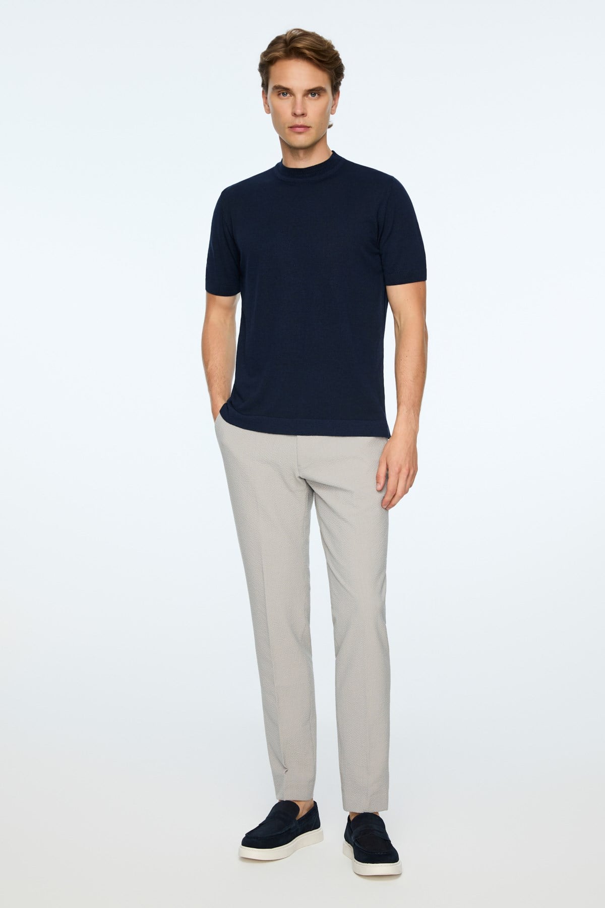 Morven Erkek Lacivert Trend Bisiklet Yaka Rayon Triko T-Shirt