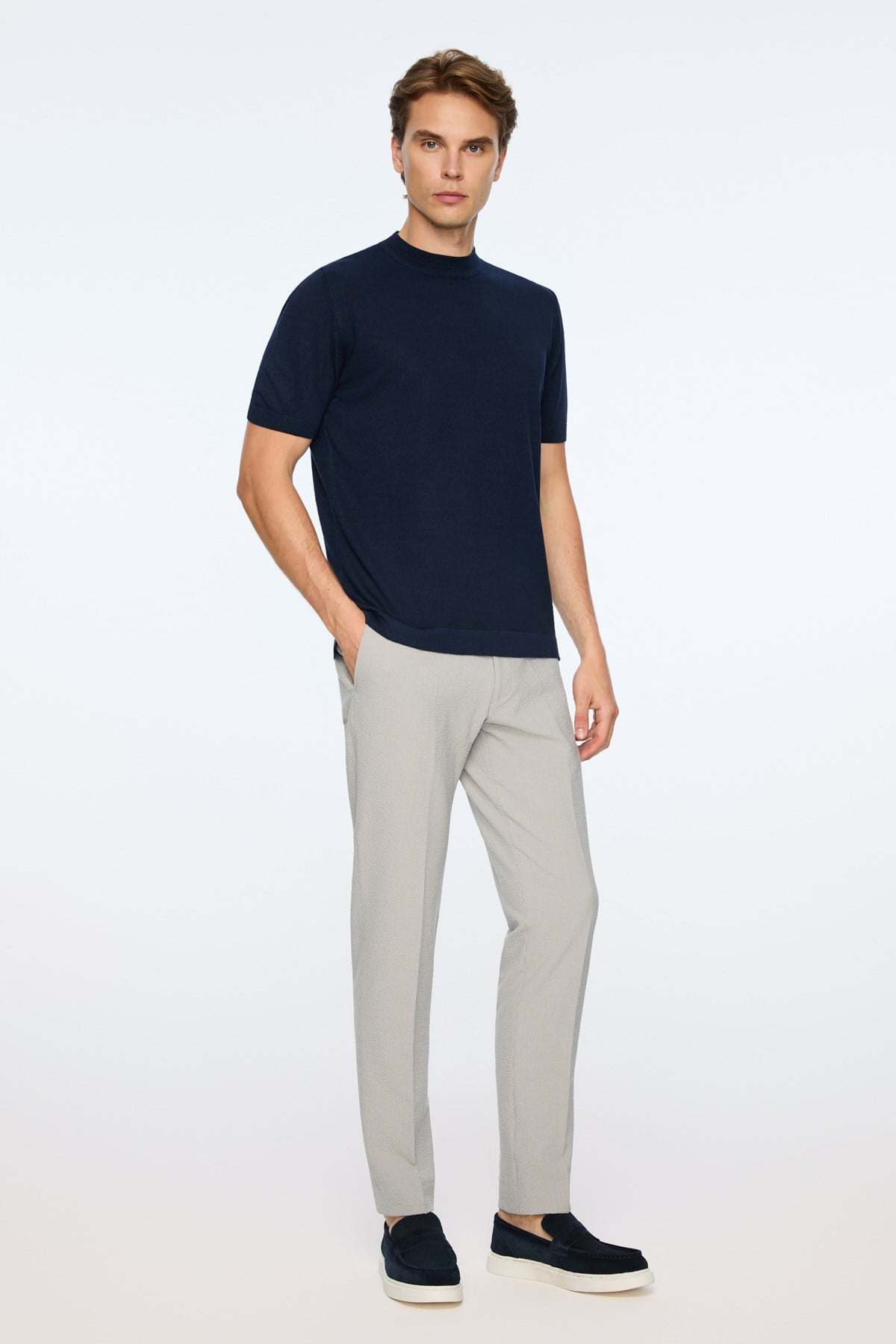 Morven Erkek Lacivert Trend Bisiklet Yaka Rayon Triko T-Shirt