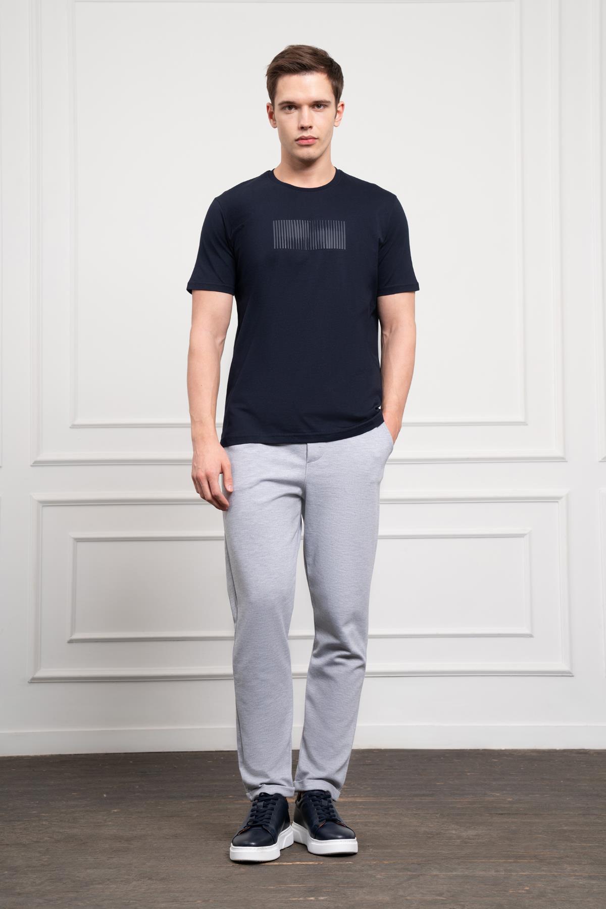 Morven Erkek Lacivert Trend Bisiklet Yaka Pamuk Dinamik Fit T-Shirt