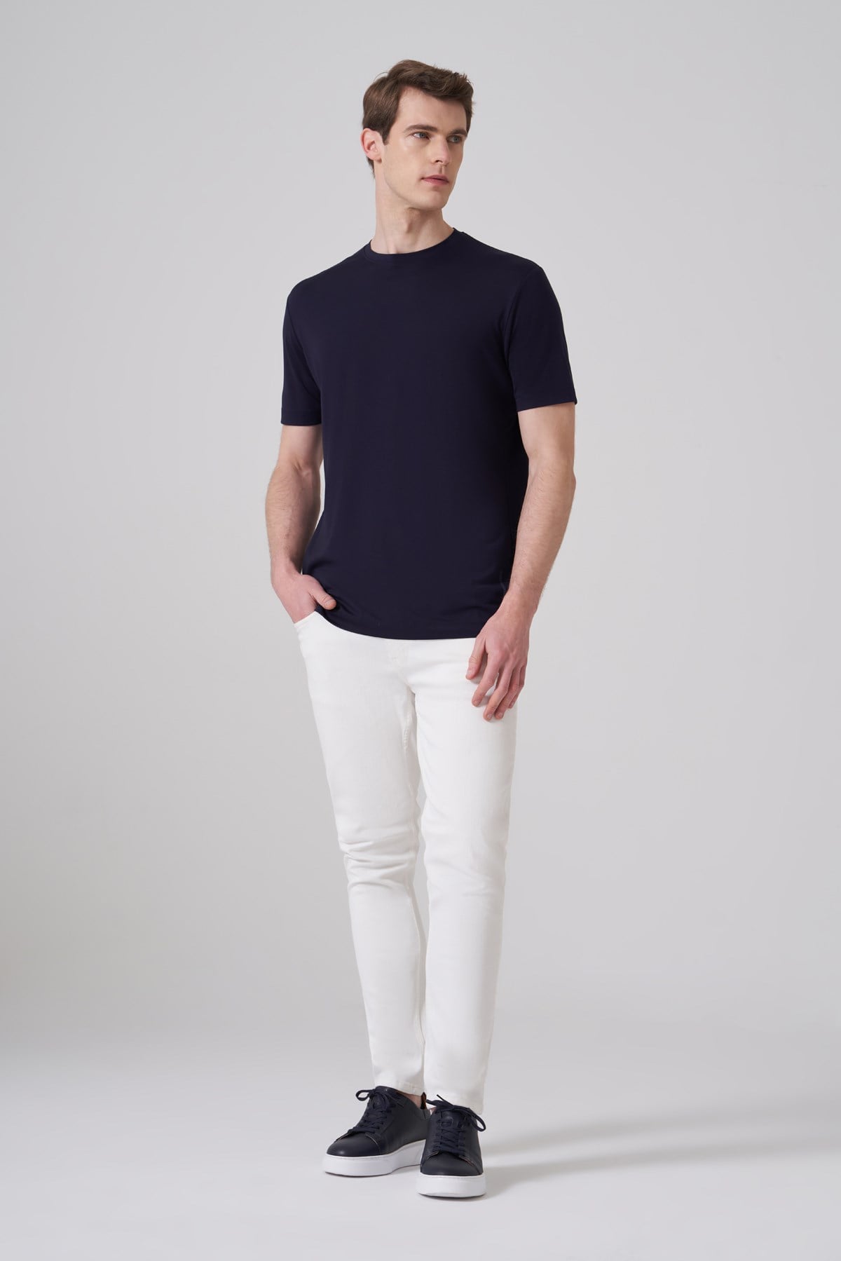 Morven Erkek Lacivert Trend  Bisiklet Yaka Rayon Dinamik Fit Tshirt