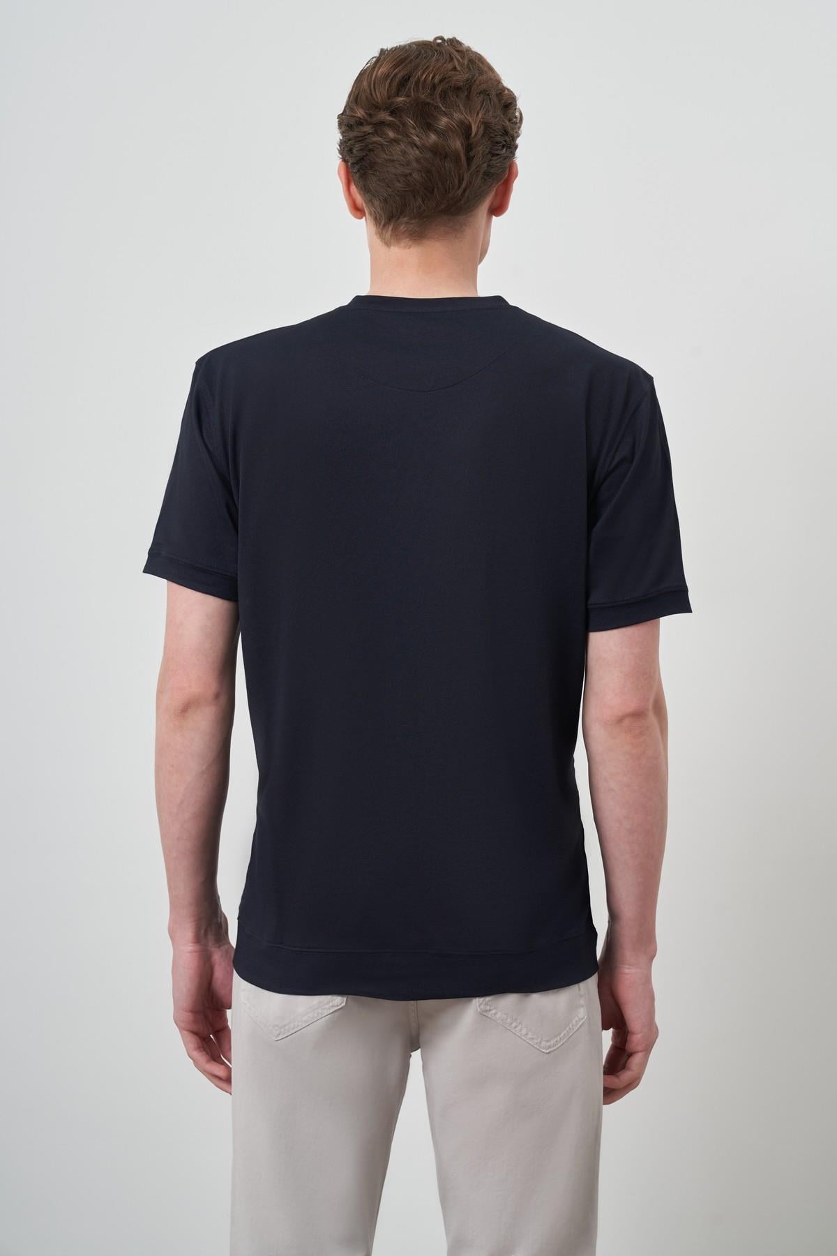 Morven Erkek Lacivert Trend Bisiklet Yaka Baskılı Tshirt