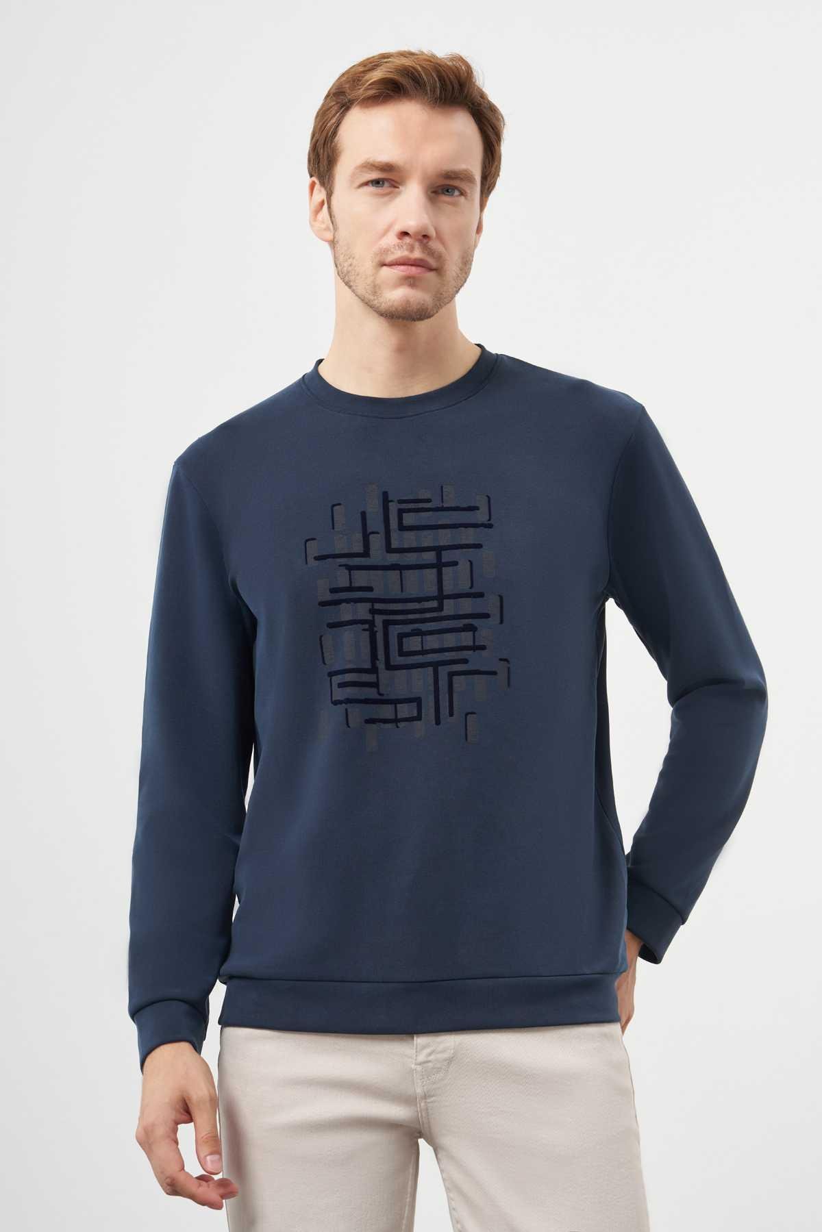 Morven Erkek Lacivert Trend Bisiklet Yaka Sweat-Shirt