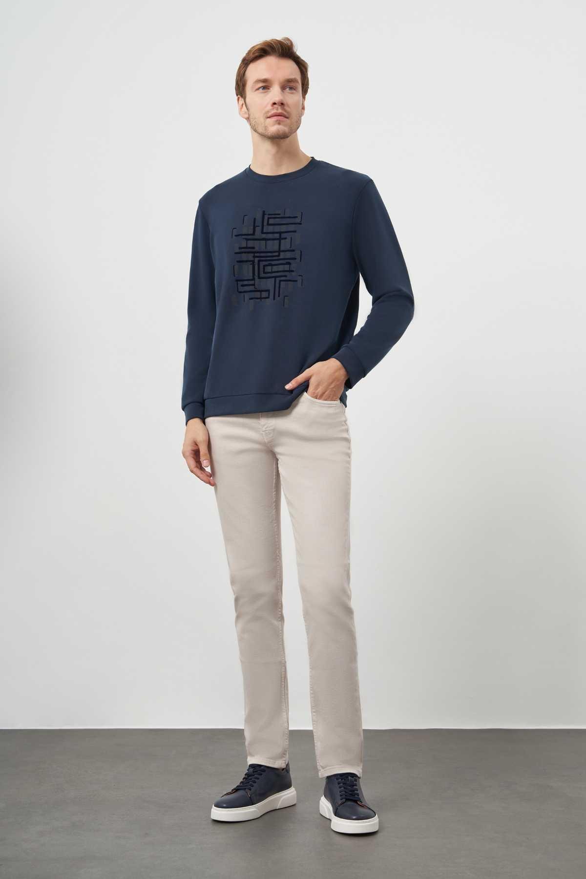 Morven Erkek Lacivert Trend Bisiklet Yaka Sweat-Shirt