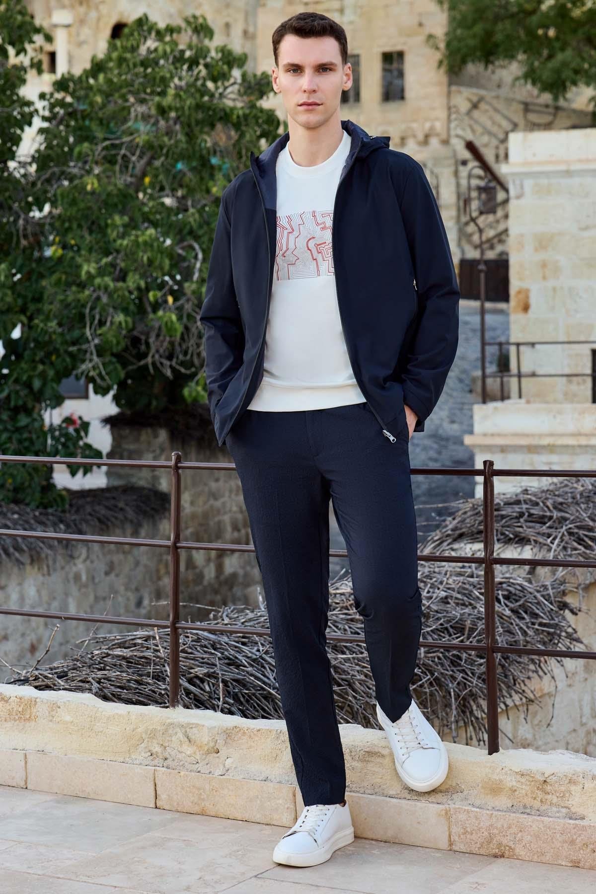 Morven Erkek Lacivert Trend Çift Taraflı Kapüşonlu Mont