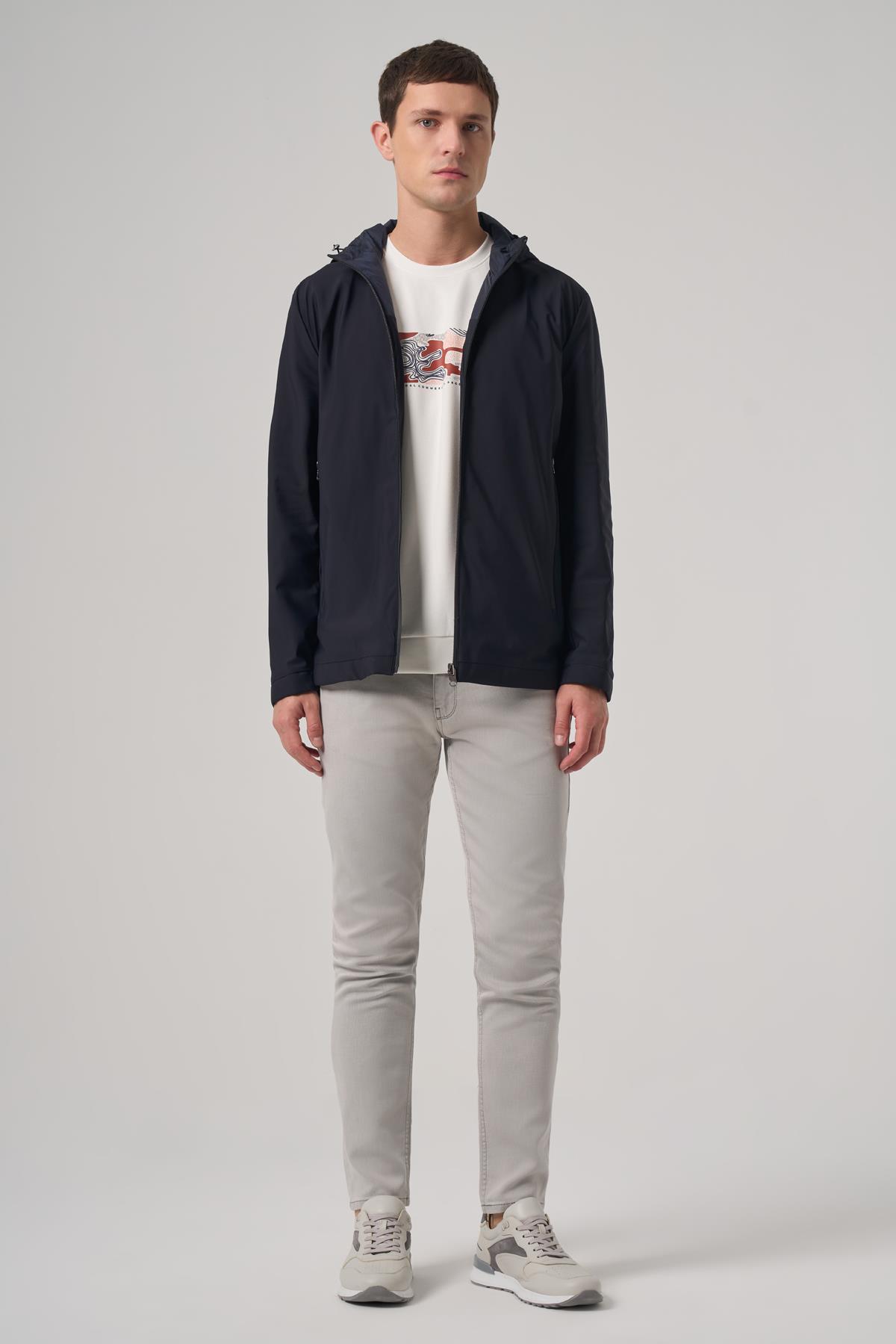 Morven Erkek Lacivert Trend Çift Taraflı Kapüşonlu Mont