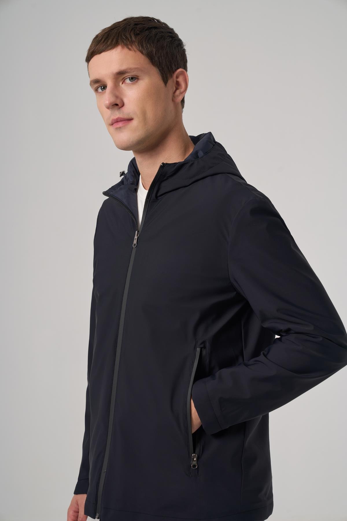 Morven Erkek Lacivert Trend Çift Taraflı Kapüşonlu Mont