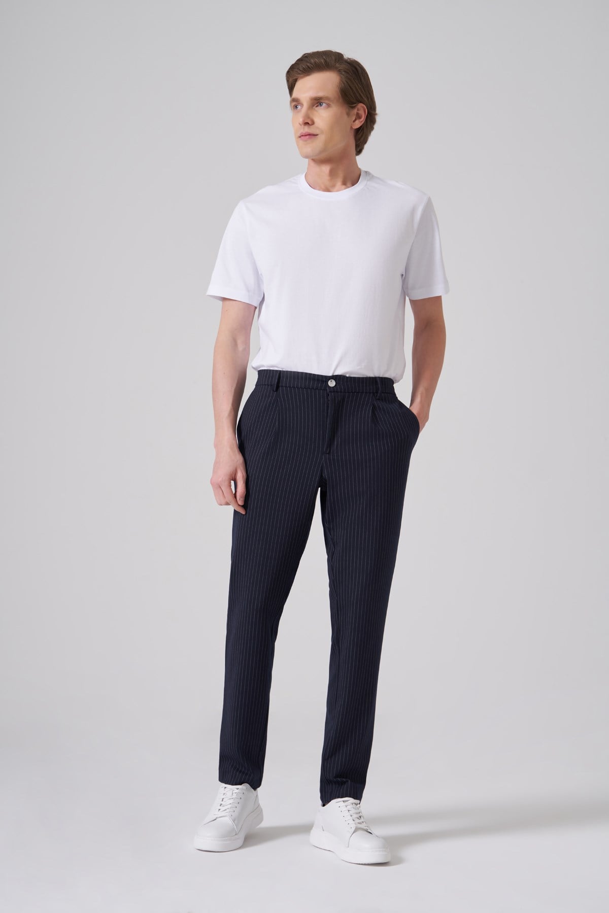 Morven Erkek Lacivert Trend Çizgili Slim Fit Pantolon