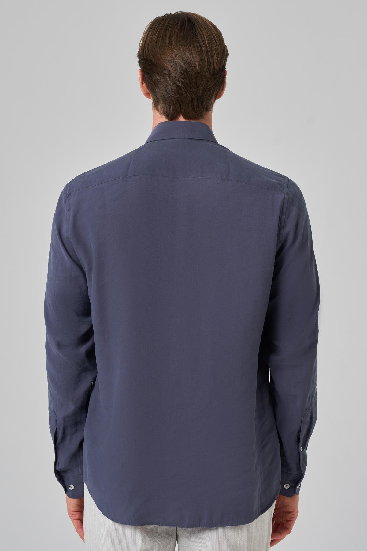 Morven Erkek Lacivert Dynamic Fit Düğmeli Yaka Modal Gömlek