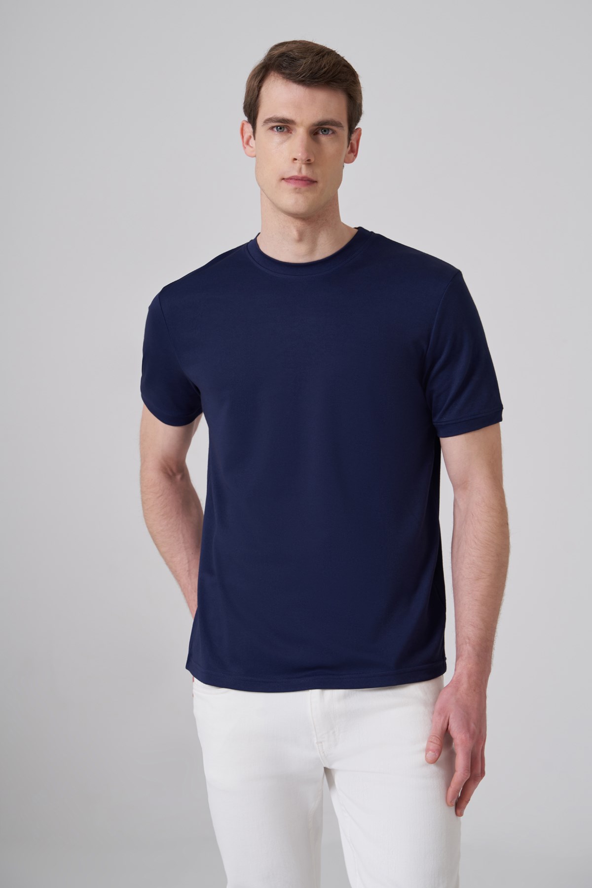 Morven Erkek Lacivert Trend Düz Penye  Bisiklet Yaka Tshirt
