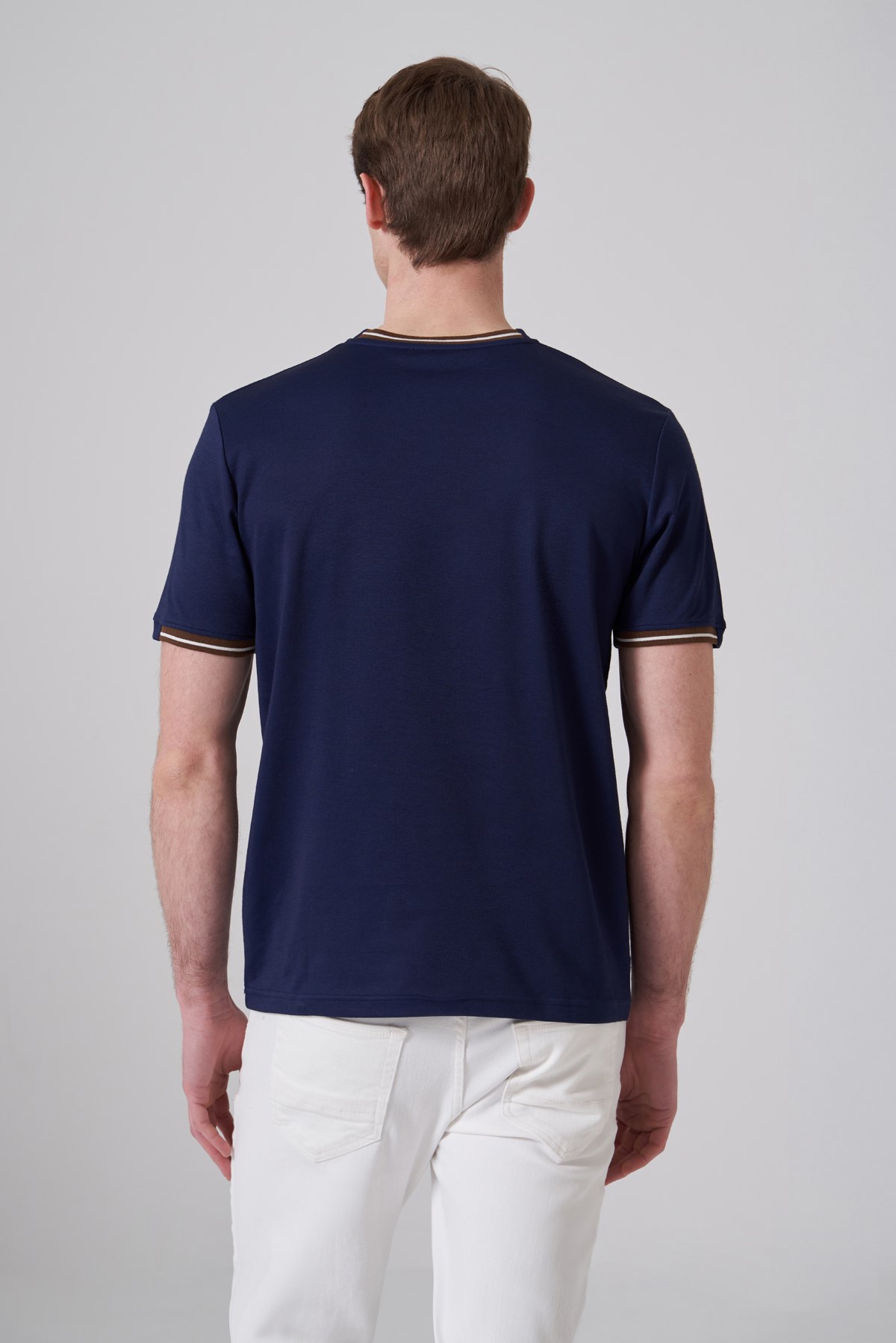 Morven Erkek Lacivert Trend Düz Penye  Bisiklet Yaka Tshirt