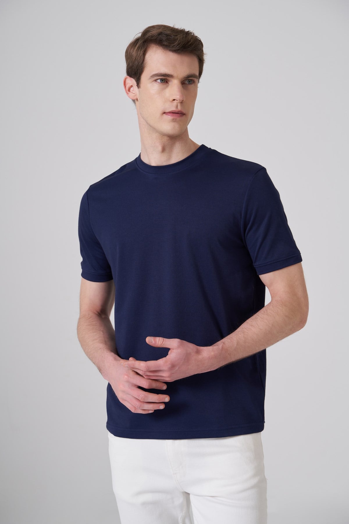 Morven Erkek Lacivert Trend Düz Penye  Bisiklet Yaka Tshirt