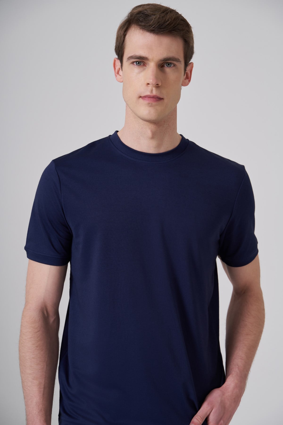 Morven Erkek Lacivert Trend Düz Penye  Bisiklet Yaka Tshirt