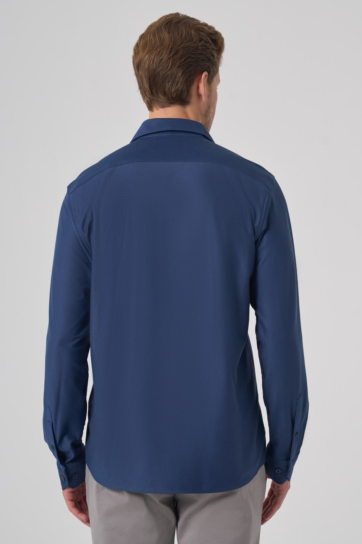 Morven Erkek Lacivert Trend Düz Slim Fit Tam İtalyan Yaka Relaxible Gömlek