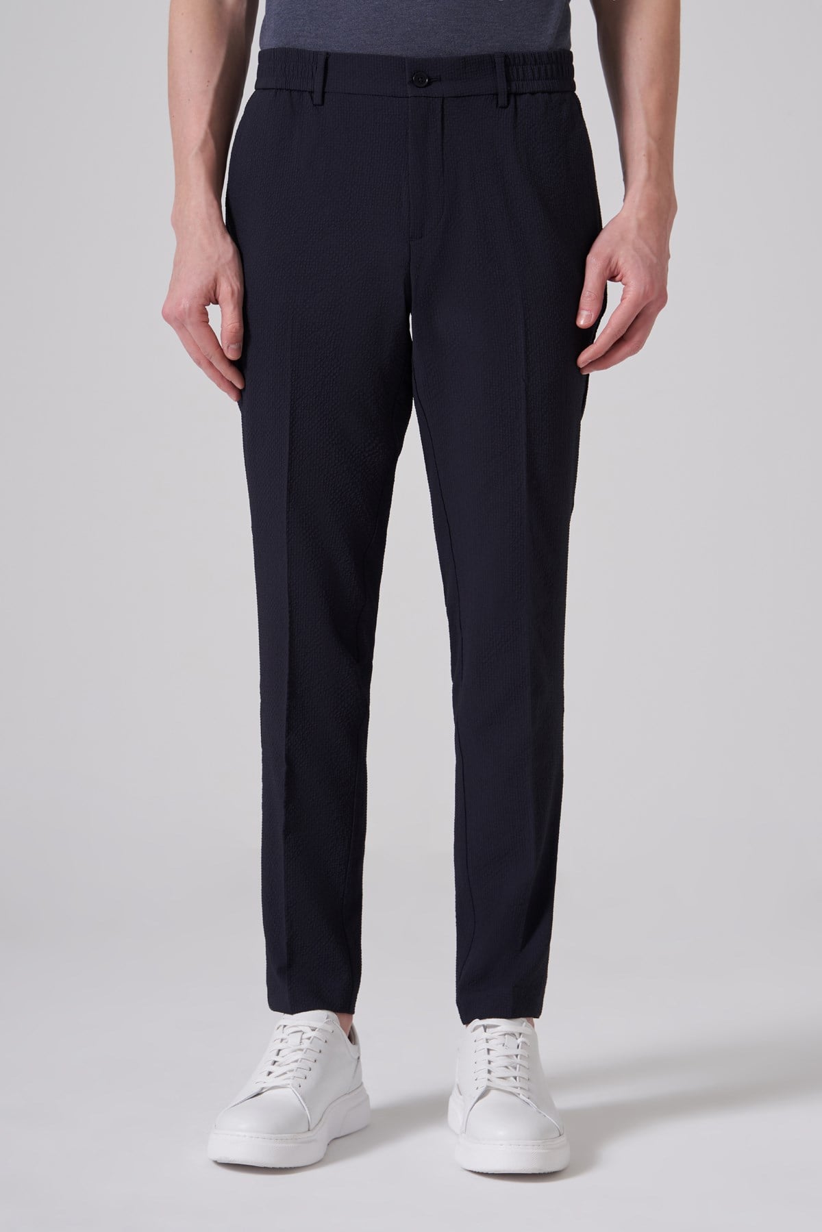 Morven Erkek Lacivert Trend Gofre Slim Fit Pantolon
