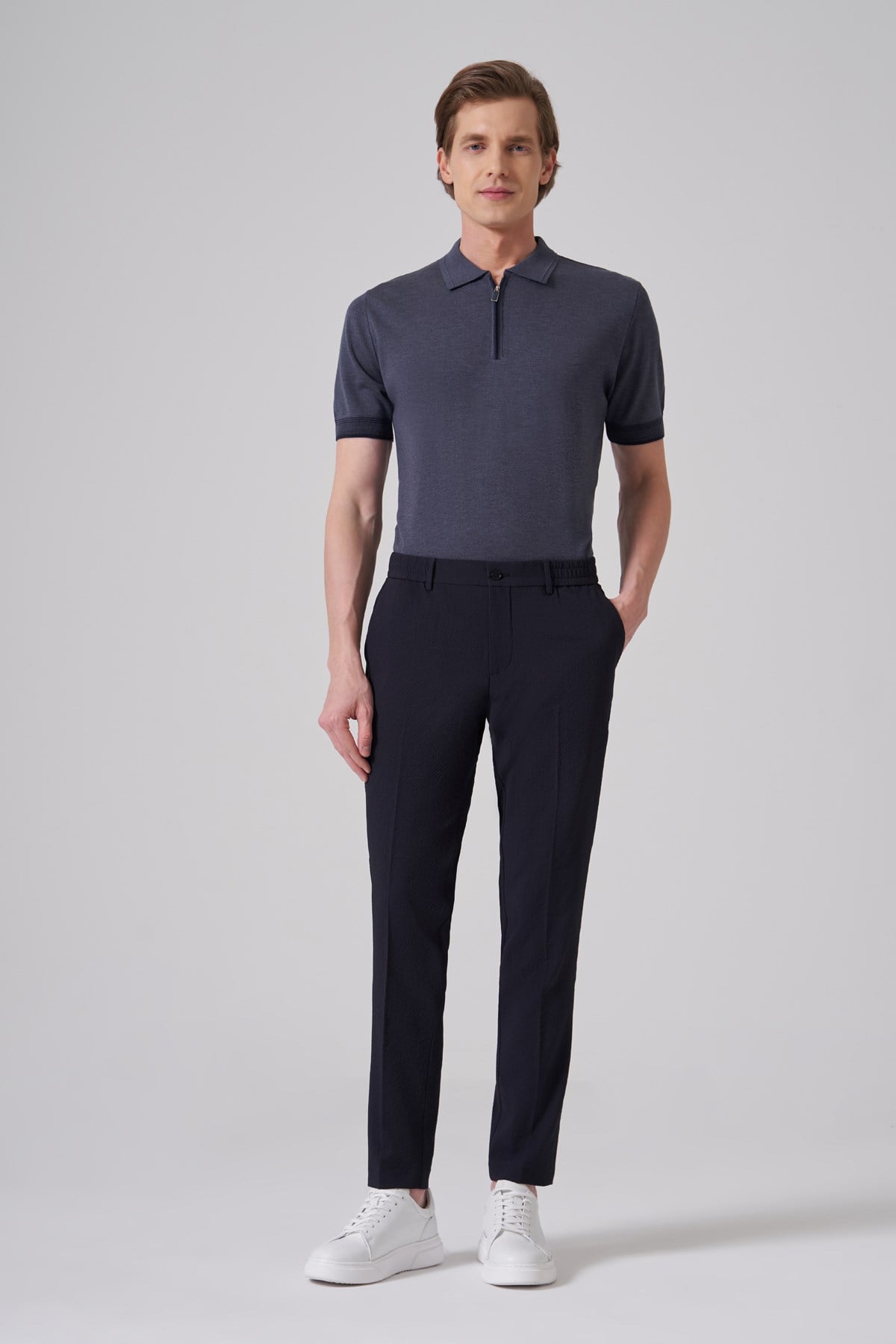 Morven Erkek Lacivert Trend Gofre Slim Fit Pantolon