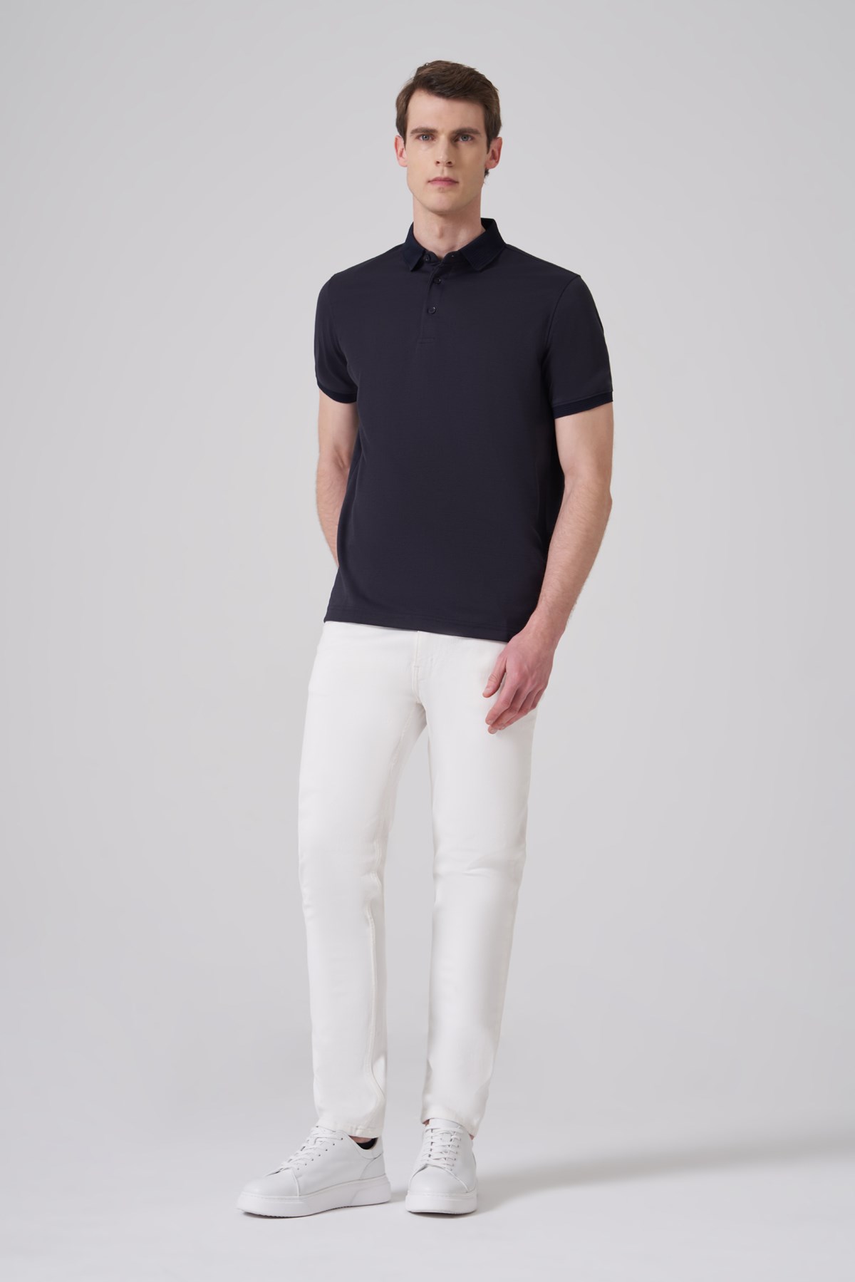 Morven Erkek Lacivert Trend Jakarlı Polo Yaka Dinamik Fit T-shirt